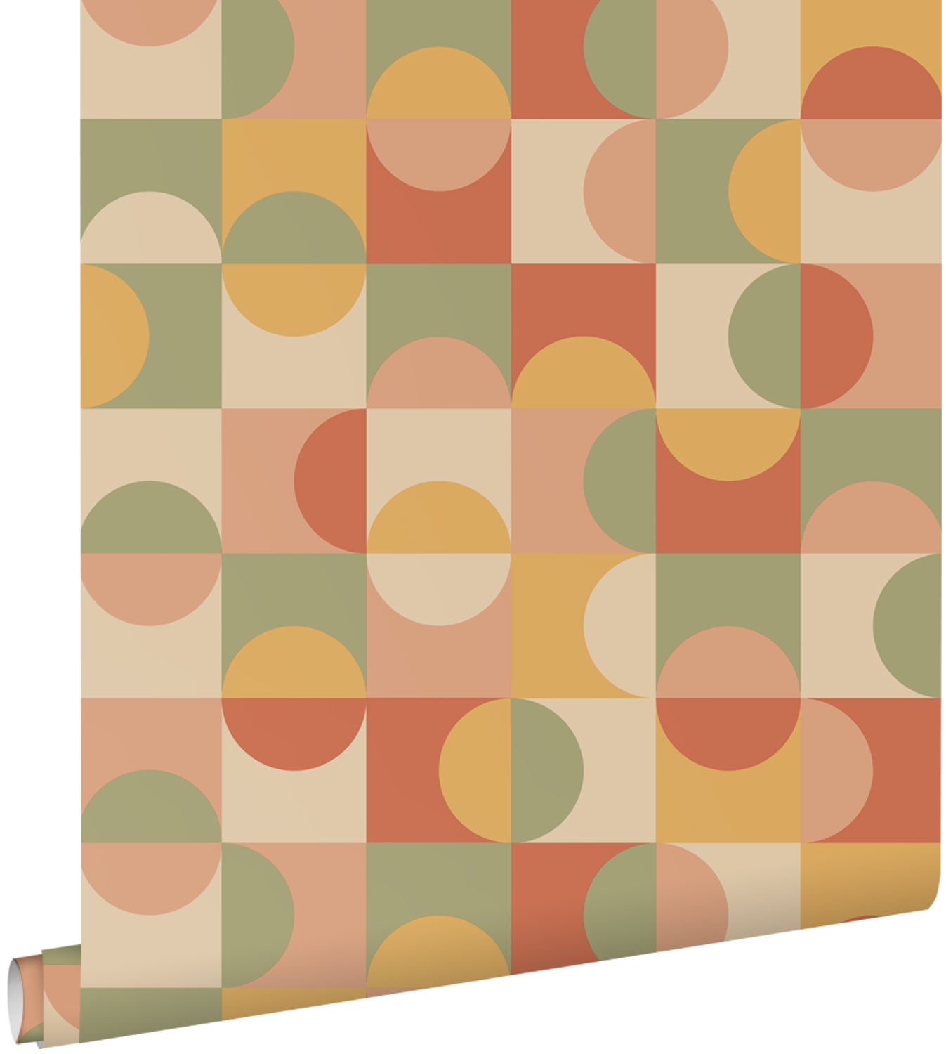 Tapeta koła w stylu Bauhaus terakota,żółtym,zielonymIbeżowym - 50 x 900 cm - ESTAHOME