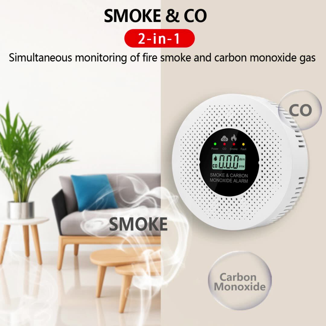 Detector de humo dos en uno, detector de monóxido de carbono, alarma de incendio, con luz de advertencia de sensor dual. - 5