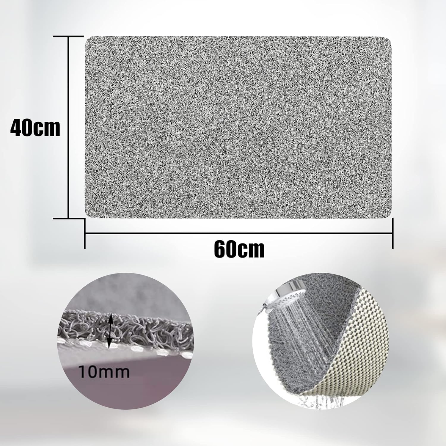 AUAUY Tapis De Douche Antidérapant 60x60 Cm - Anti-Moisissure, PVC Luffa - Gris - Séchage Rapide