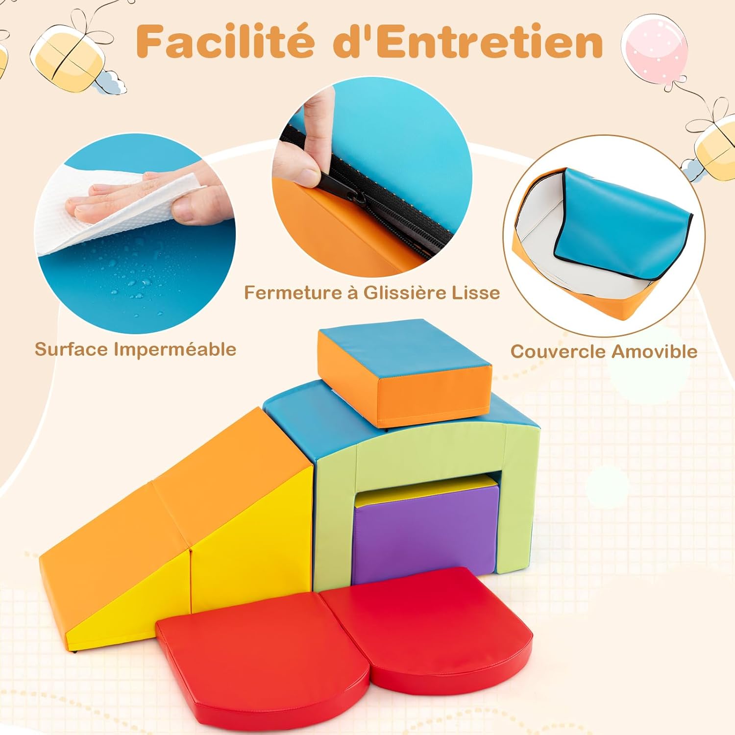 7 PCS Parcours de Motricité Bébé, Module Motricité en Mousse PU avec Remplissage en EPE,pour Enfants 12 Mois+ (Multicolore) - 5