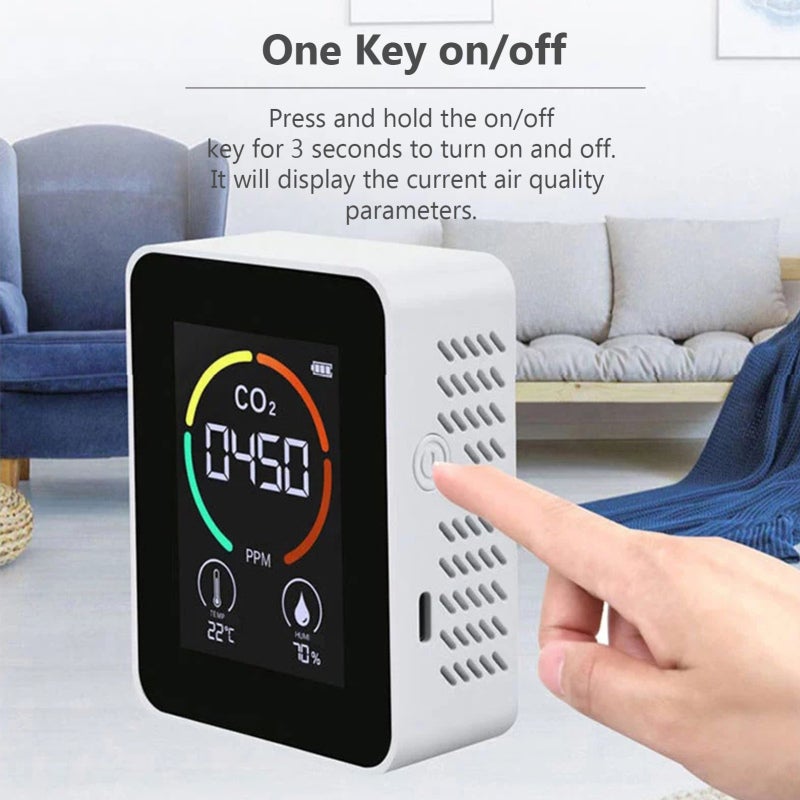 Detector de dióxido de carbono 3 en 1, monitor de calidad del aire, analizador de temperatura y humedad, medidor digital de CO2 para el hogar y la ofi - 5