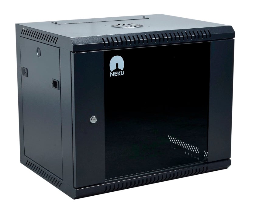 NEKU Szafa wisząca RACK 19" 9U 600mm rackowa szklane drzwi CZARNA BOX