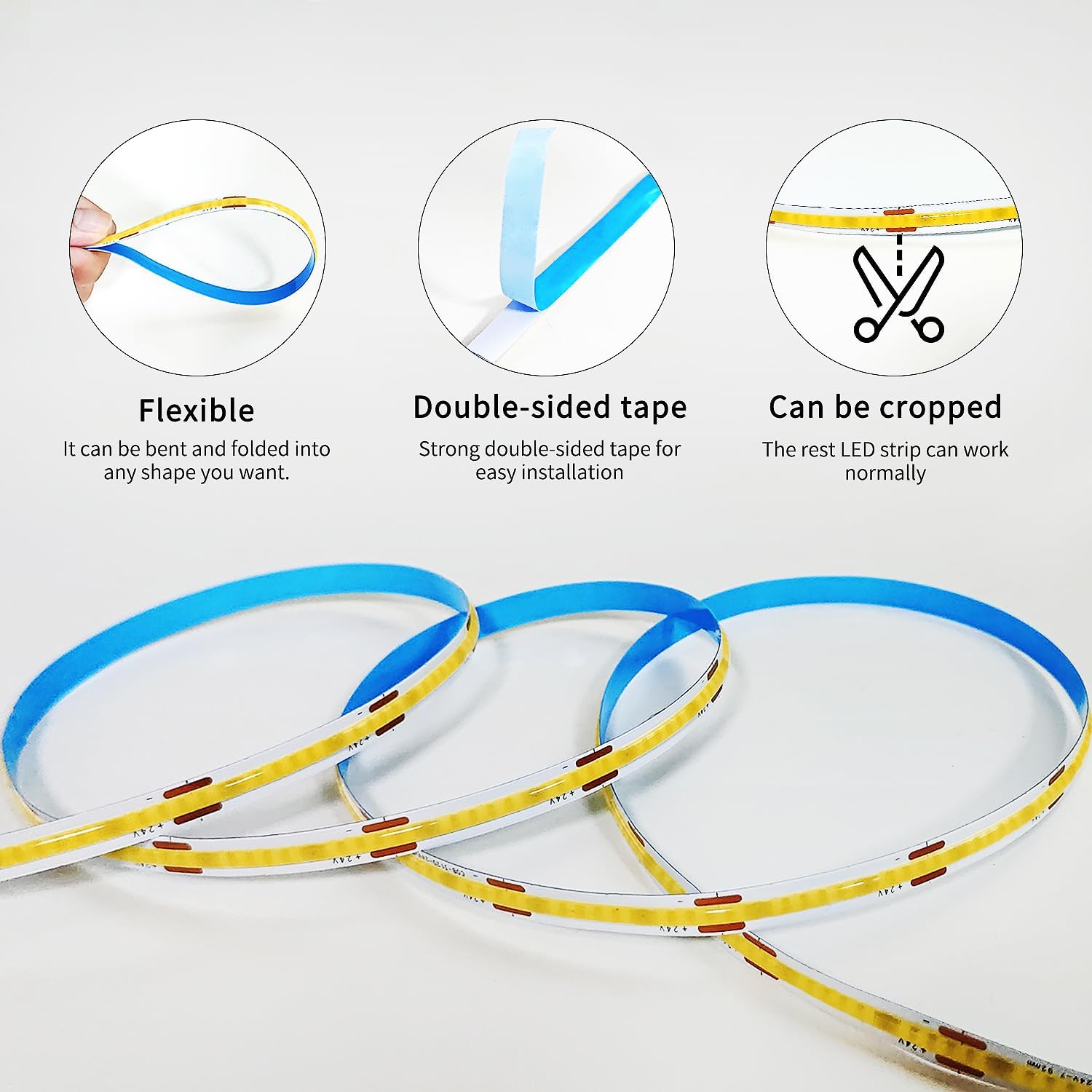 Taśmy LED, 20 m - 6400 diod LED, Taśmy LED COB z pilotem i aplikacją, Samoprzylepne taśmy LED, białe światło - 6