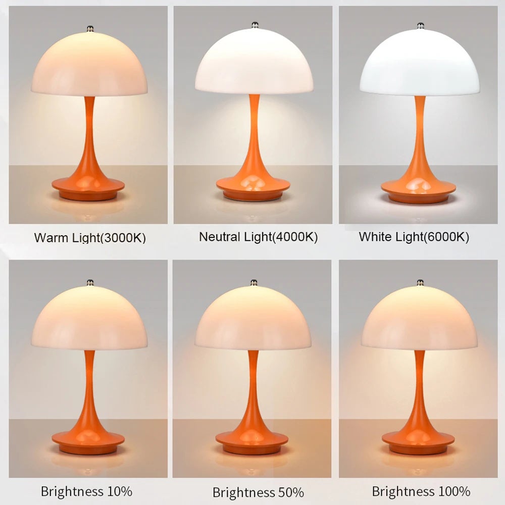 Lampe de chevet rétro, lampe de bureau LED rechargeable en forme de champignon à intensité variable à 3 niveaux, veilleuse à commande tactile, orange - 2