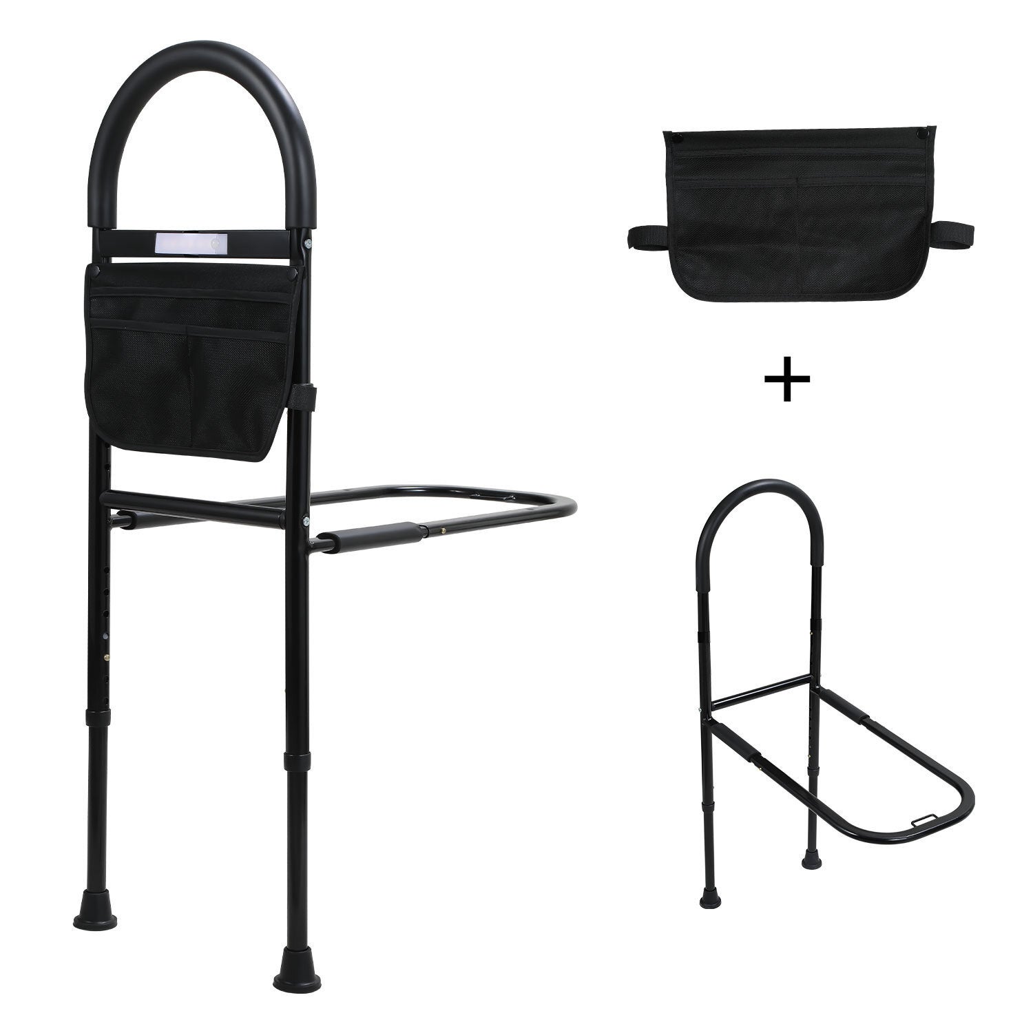 Barreira de cama para adultos com bolsa de arrumação - Barra de apoio ajustável e cinta de segurança - Ideal para idosos - 6