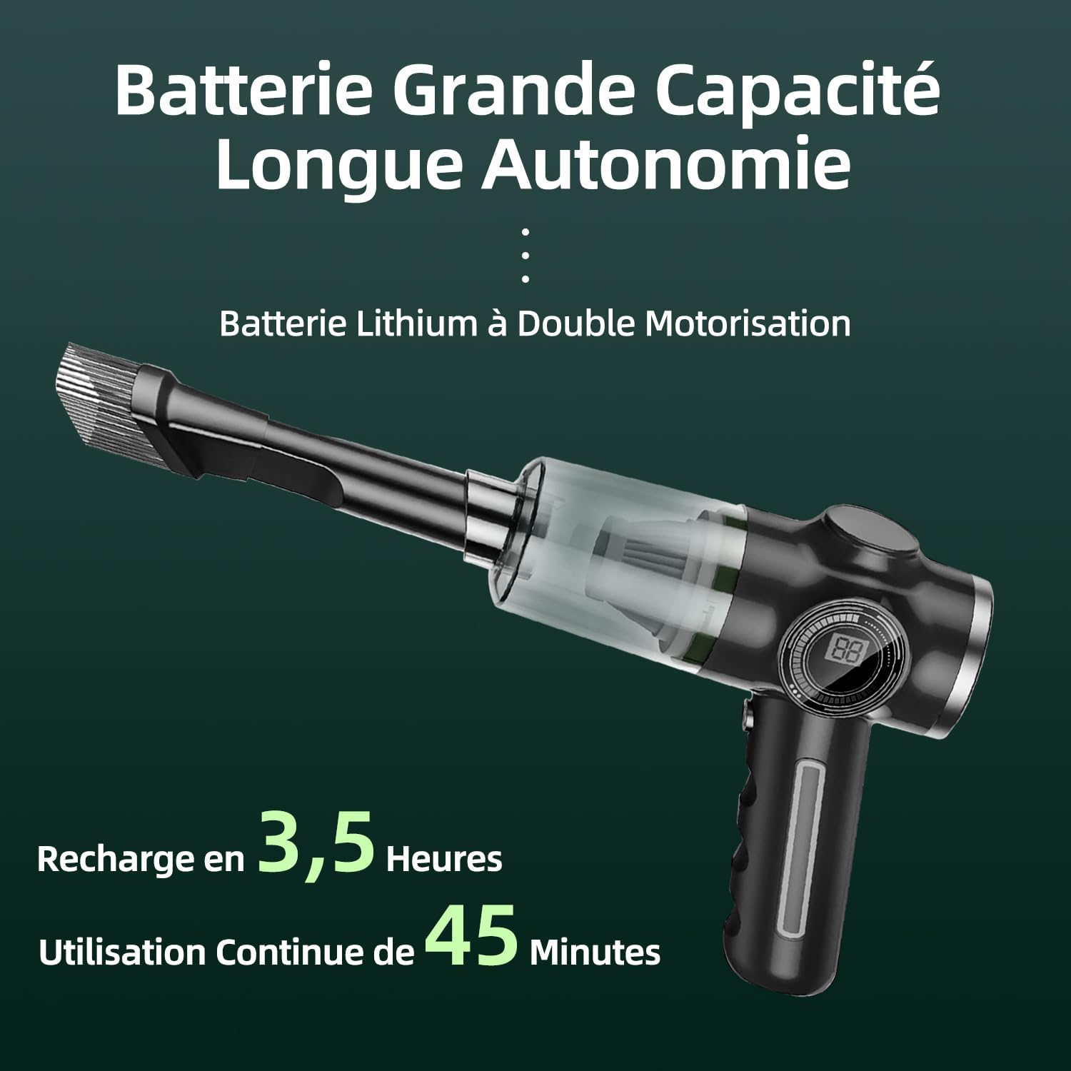 Aspirateur de voiture 29000Pa 120W - Aspirateur à main rechargeable puissant avec écran LCD et batterie longue durée - 5