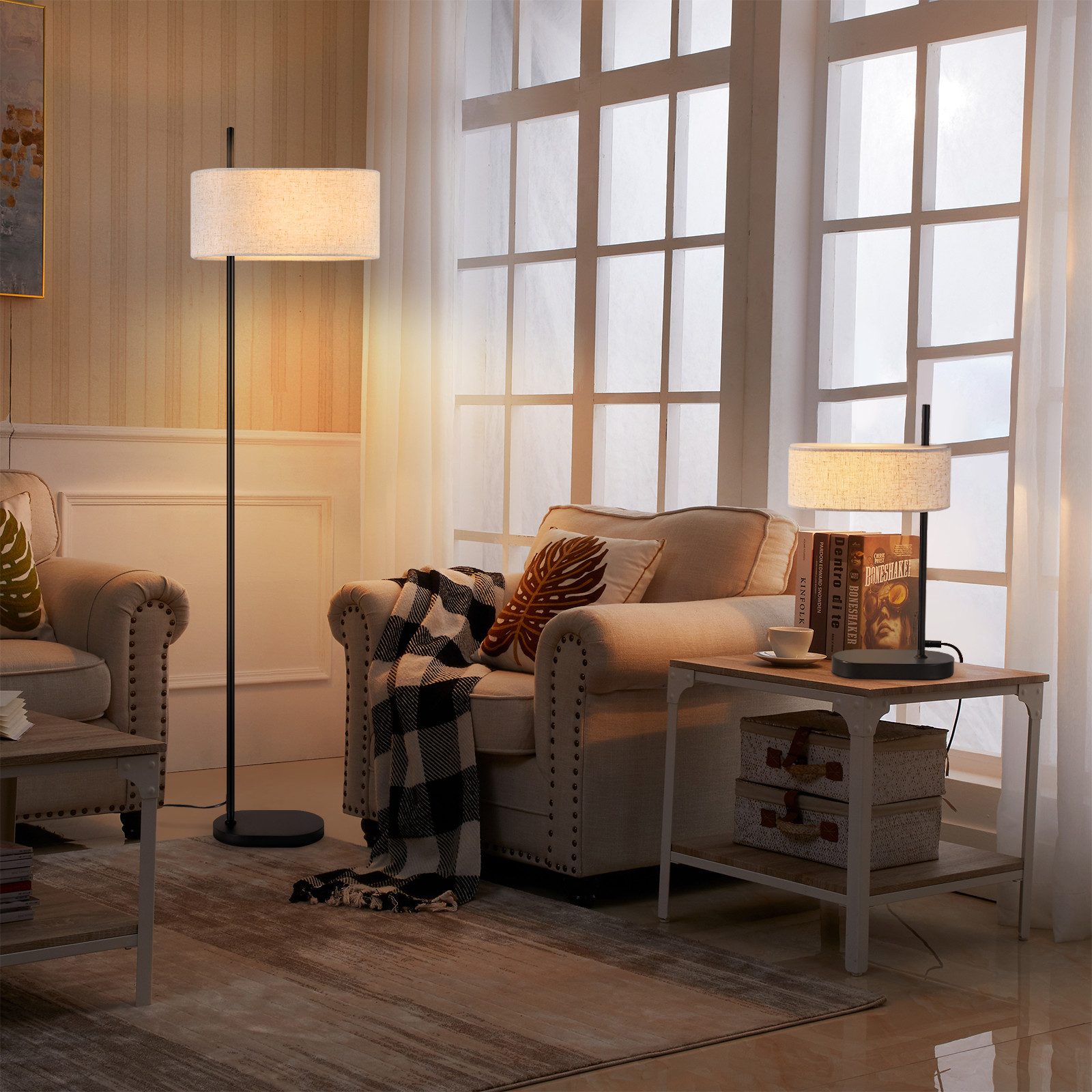 NETTLIFE Candeeiro de pé para sala candeeiro de pé vintage 154 cm preto E27 candeeiros de pé com interruptor de pé - 9