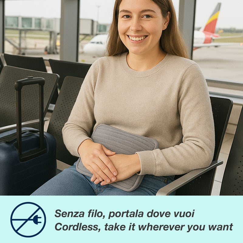 BEPER P203TFO002 Borsa Acqua Calda Elettrica con Rivestimento Morbido, Senza Filo, con Tasche per Mani – Riscaldamento in 15 Minuti, 2h - 5