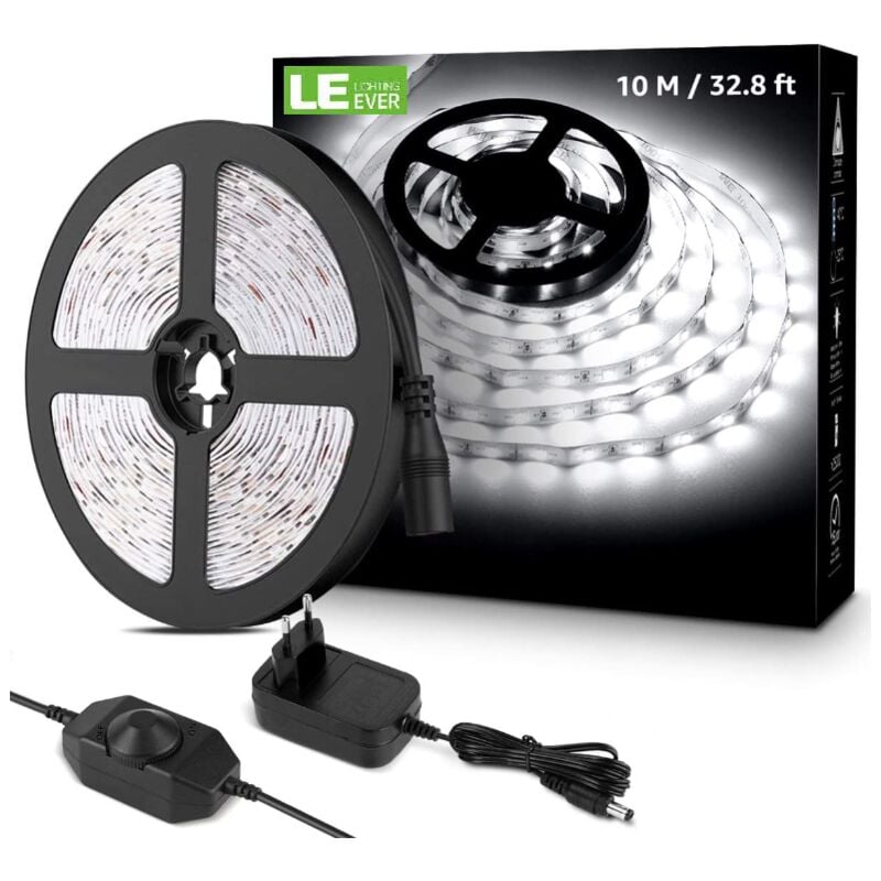 10M Ruban LED Dimmable, Bande LED Blanc Froid 6000K 600 LEDs SMD 2835 ...