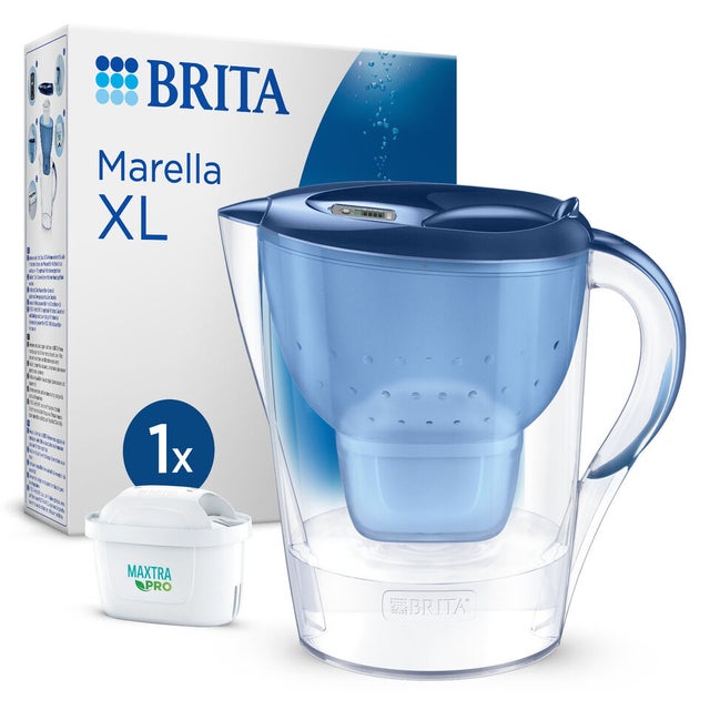 BRITA Carafe filtrante Marella XL Blue (3,5L) avec 1 x BRITA MAXTRA PRO Filtre tout-en-un qui réduit le chlore, le calcaire, les PFAS et les métaux