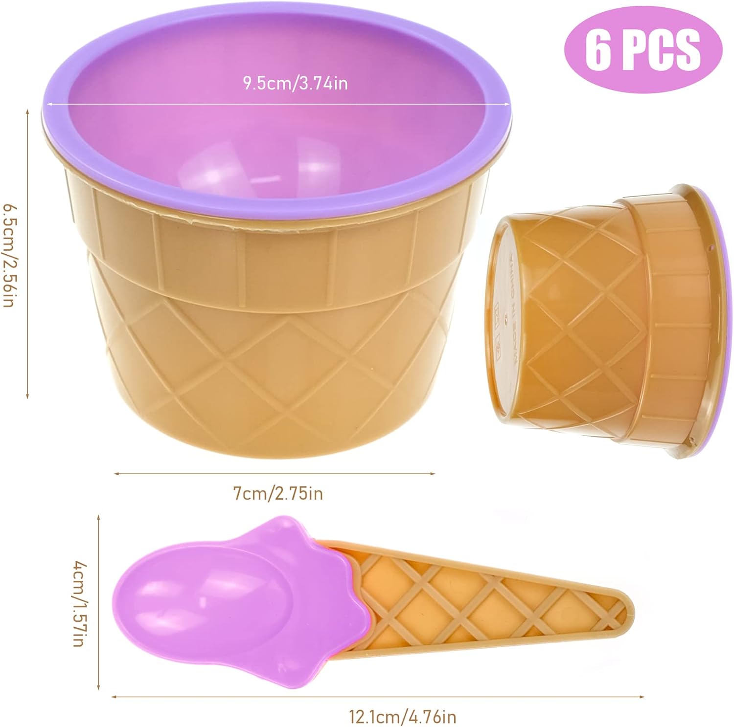 Bol Crème Glacée Joli Multicolore 8PCS Coupes Glace Cuillères Plastique Facilement Empilables Coupes à Dessert Enfants Vaisselle - Maison
