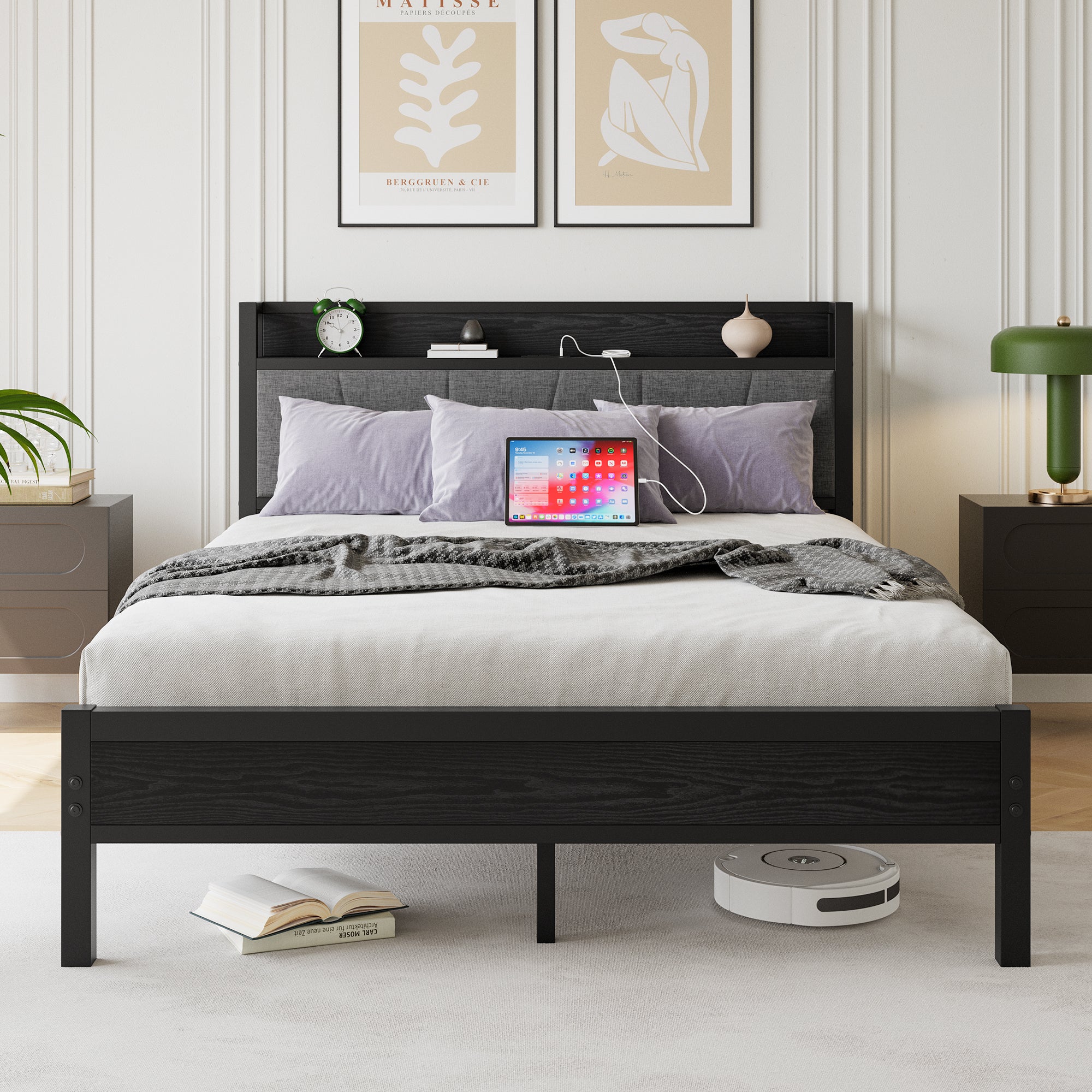 Bettrahmen 140x200cm z inteligentnymi LED, USB, metallową platformą, bez boxspringu