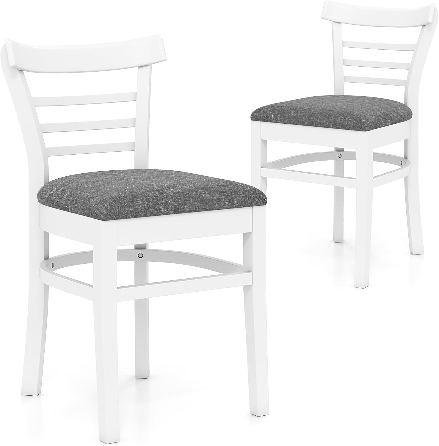 Zestaw 2 Krzeseł do Jadalni, Krzesła Kuchenne bez Poręczy, Nogi z Drewna Kauczukowego, do Kuchni Domowej lub Restauracyjnej (Białe + Szare)