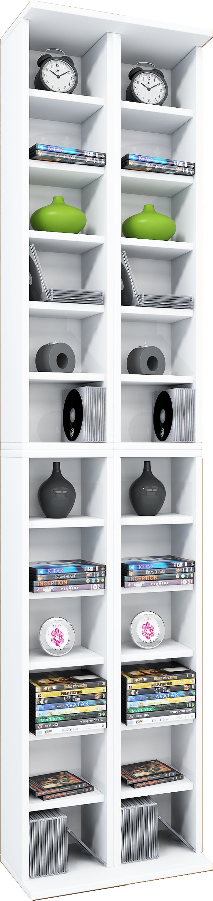 VCM Płyta CD / DVD Media Shelf Almera Biały H. 183 x B. 42 x T. 20 cm