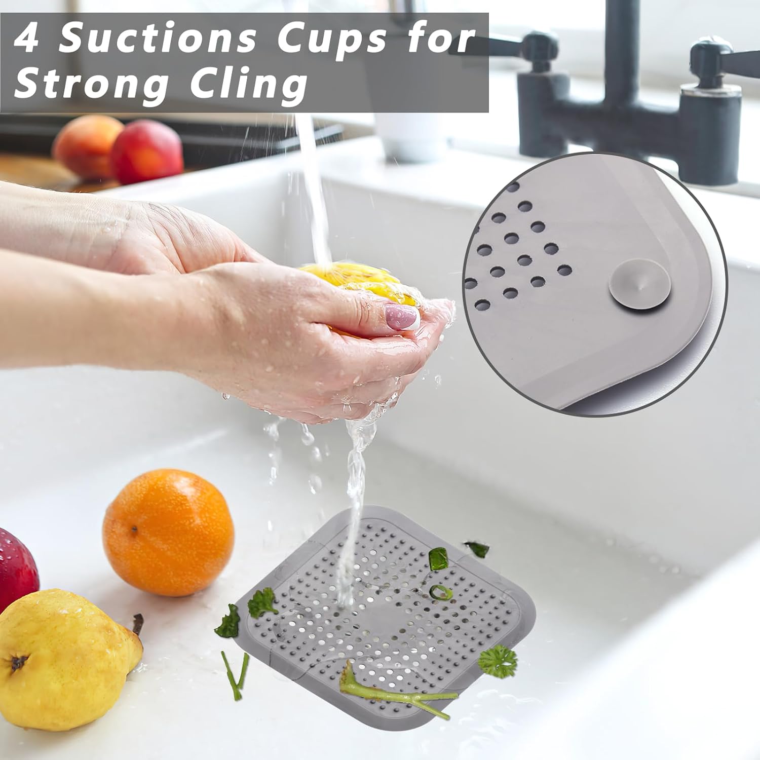 Dois tapetes de silicone para lava-loiça com ventosas e proteção para filtro, adequados para casas de banho e cozinhas (branco + cinzento). - 4