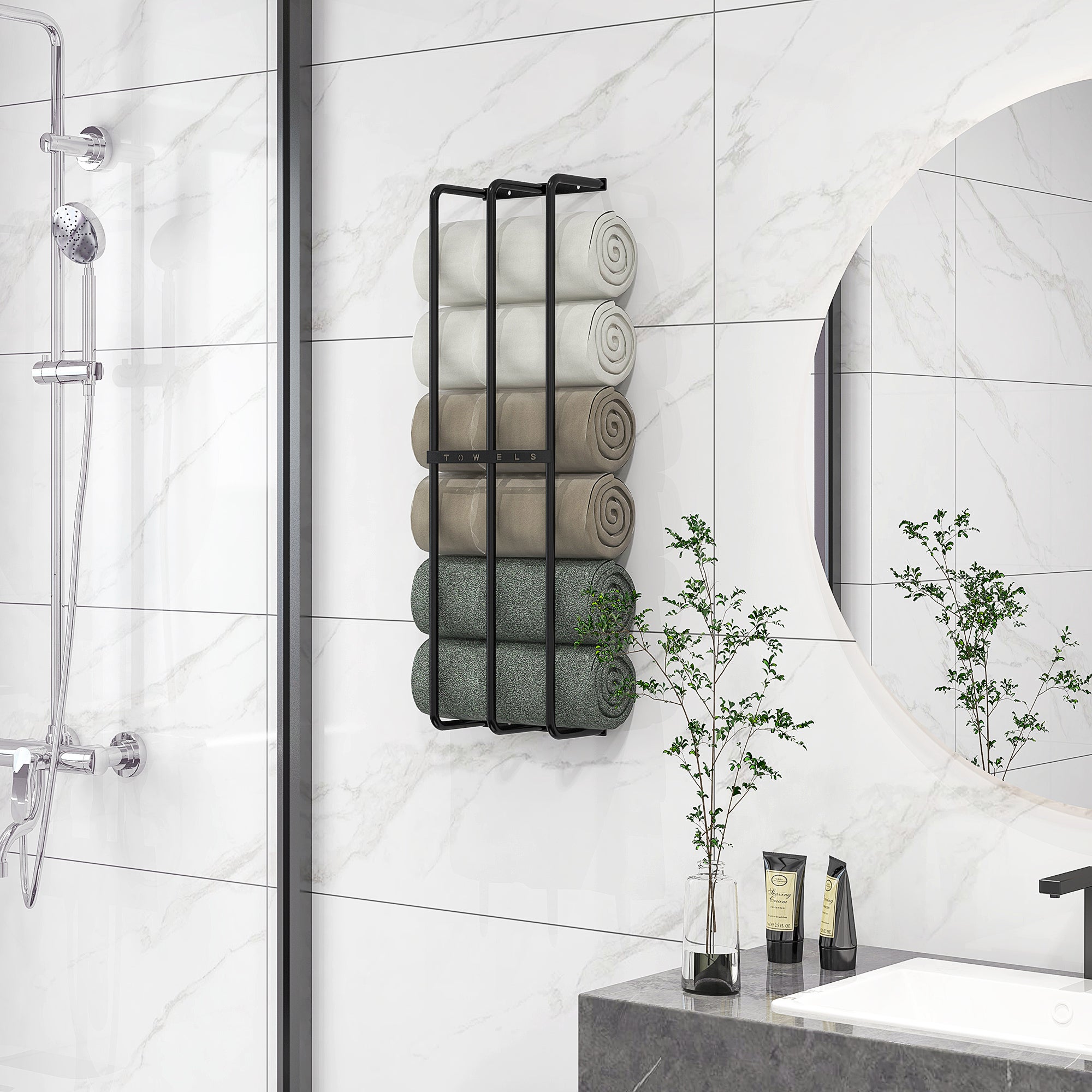 Porte-serviettes Pliable HOMCOM - En Bambou Et Acier - 3 étagères + 3 Barres - Parfait Pour Salles De Bains