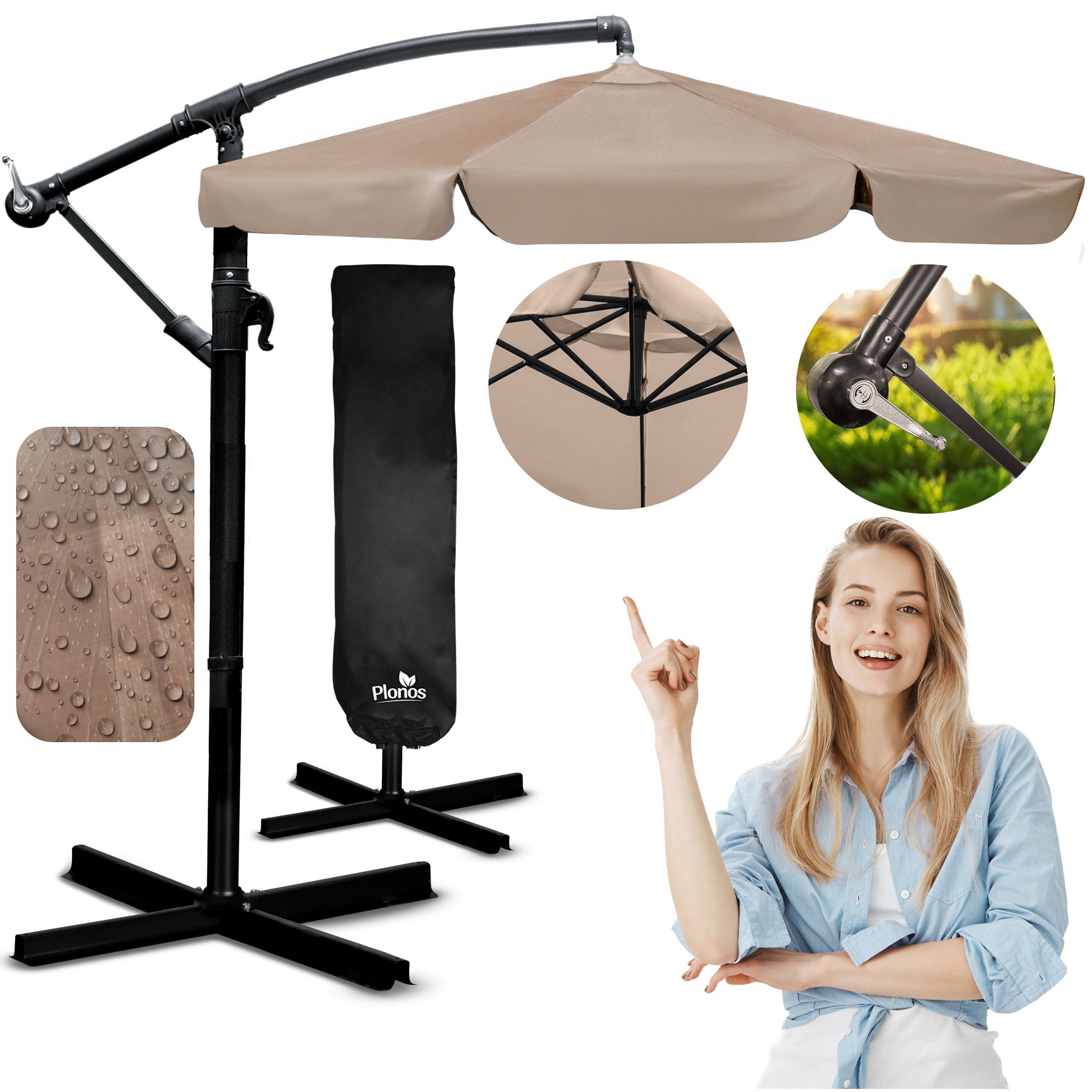 Parasol ogrodowy Plonos PL-880 duży składany z wysięgnikiem pokrowiec 6 segmentów 350cm