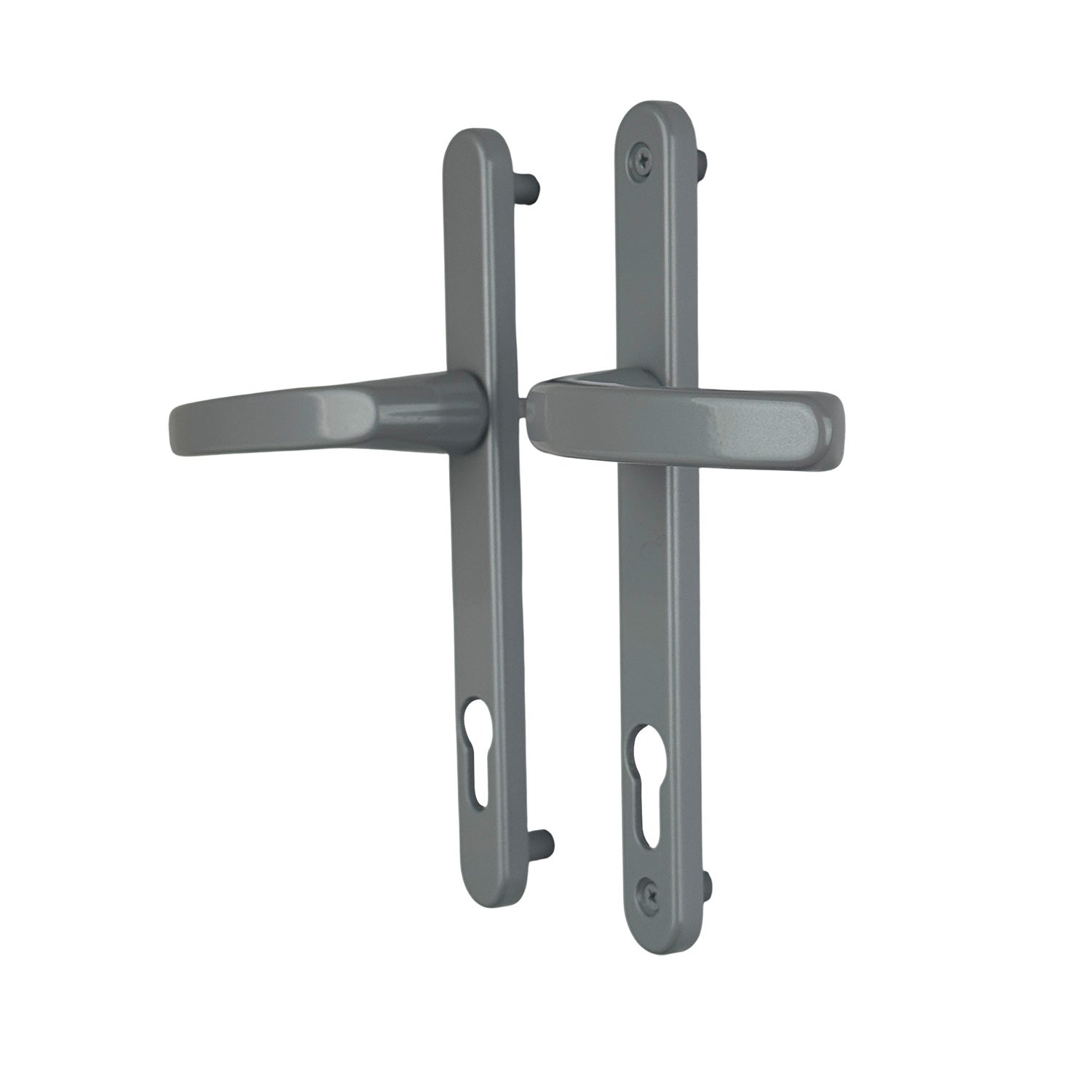 2 poignées de porte d'entrée sur plaque étroite Baltic, Euro norme 8-92, Aluminium gris entraxe 195 mm - 2
