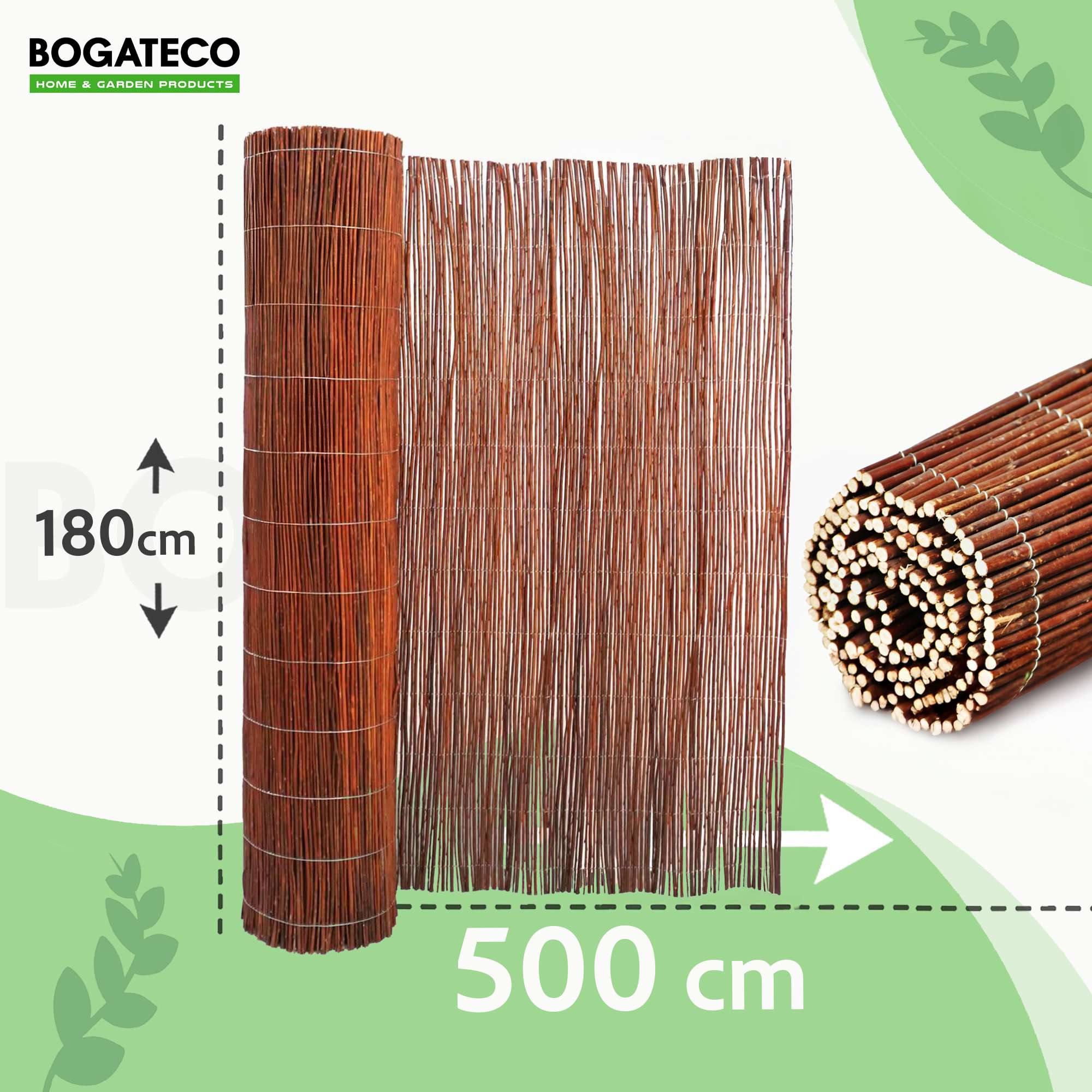 BOGATECO Clôture d'intimité en osier en bois 180 cm de haut et 500 cm de long | Parfait pour le jardin, le balcon et la terrasse | Fabriqué en Europe - 5