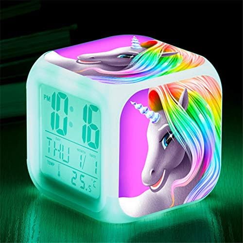 Réveil numérique licorne pour s, horloge cube LCD avec veilleuse LED, réveil enfant, horloge de chevet, cadeau d'anniversaire pour enfants et f - 2