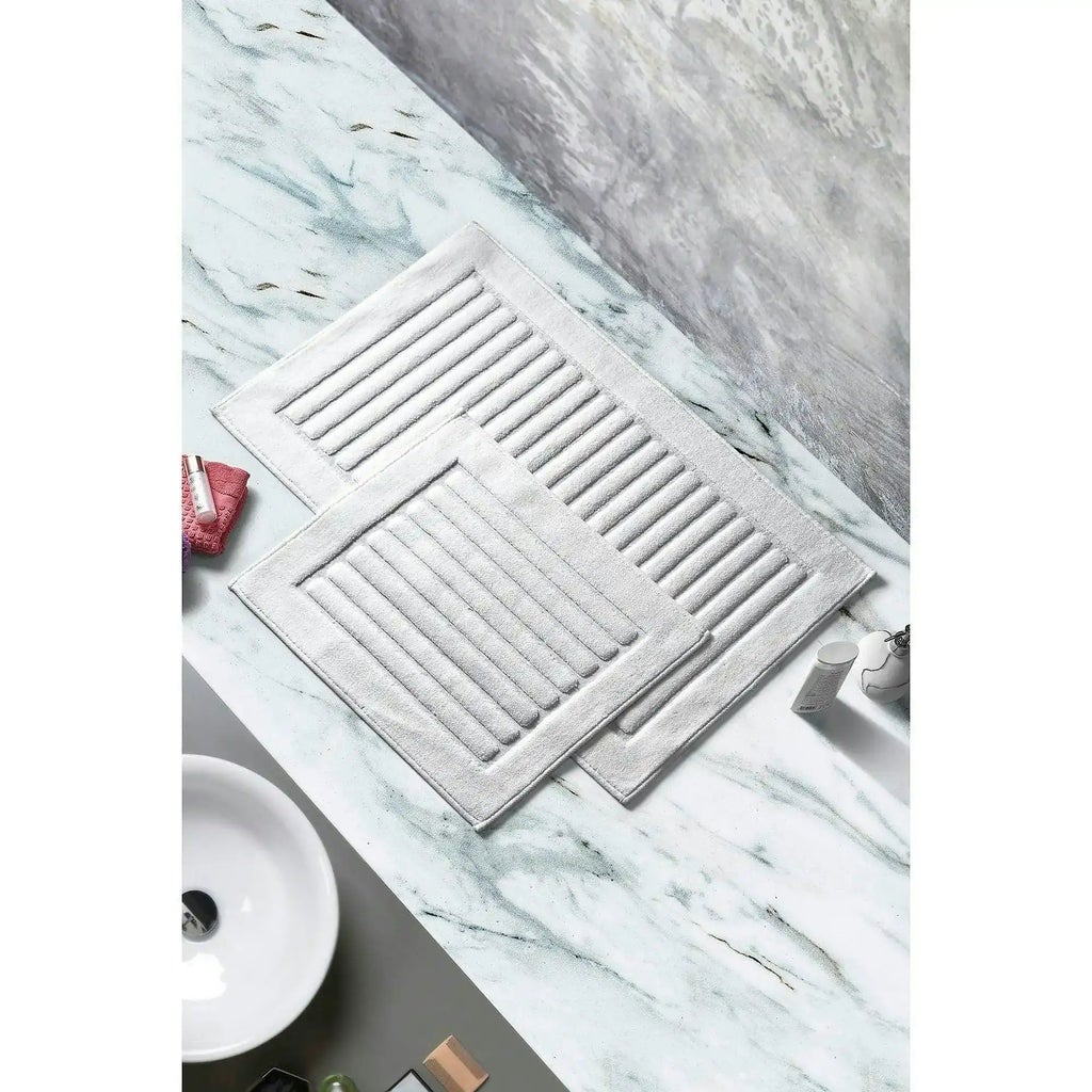 Set 2 covorase baie 394ANR1272, forma dreptunghiulara, bumbac, alb 2buc