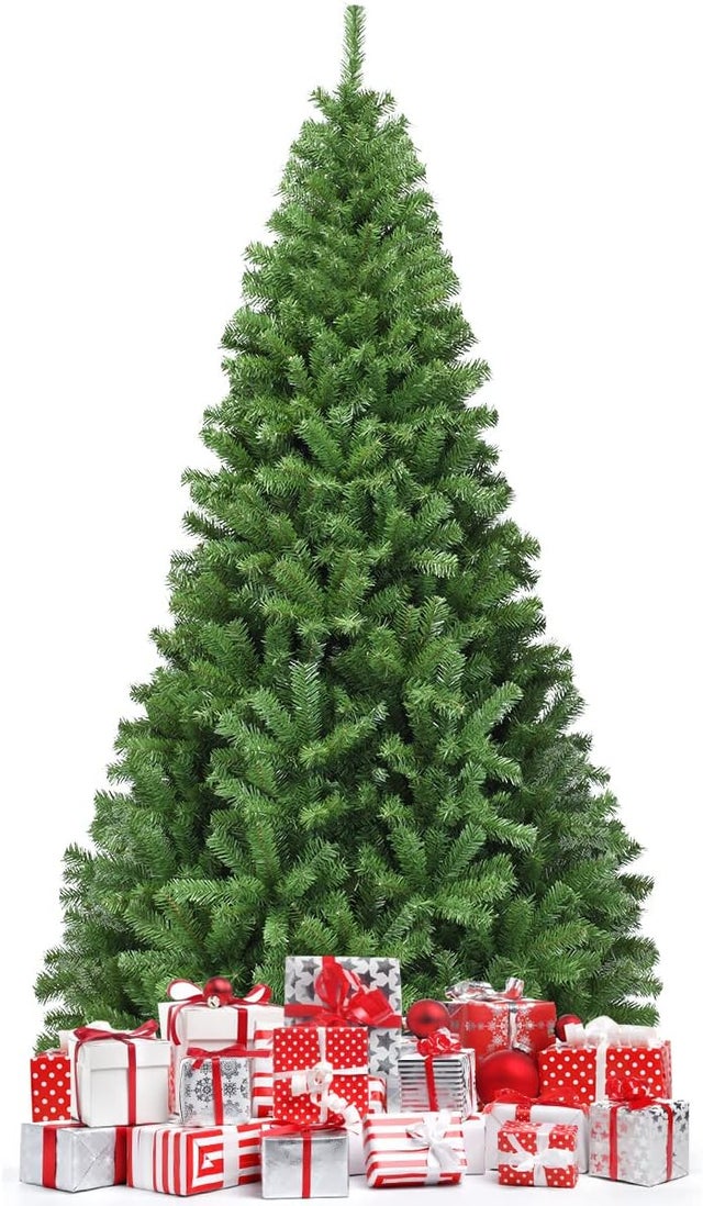 Sapin de Noël Artificiel 225CM, Aiguilles en PVC Vert, Arbre de Noël avec Support en Métal