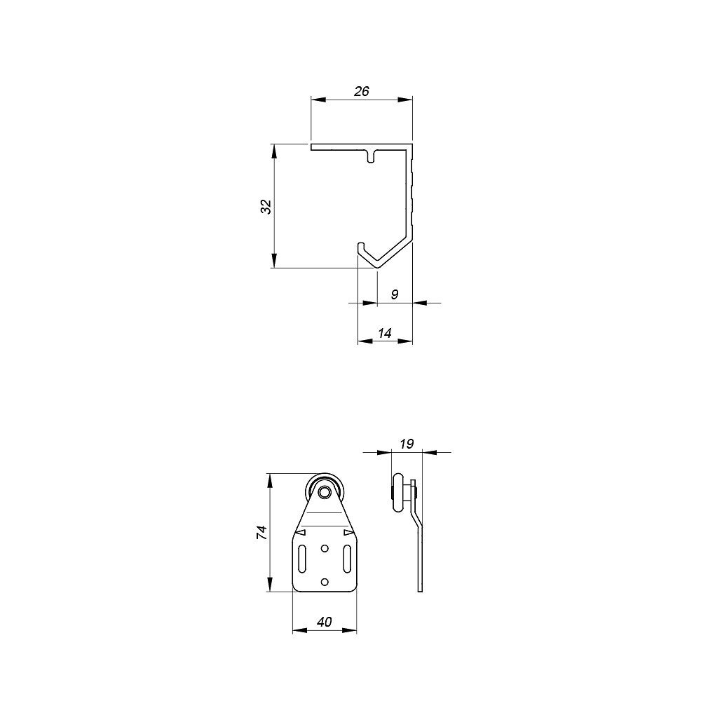 Système coulissant SLID'UP 120 pour 1 porte de placard - rail 1,5 m - 45 kg - 6