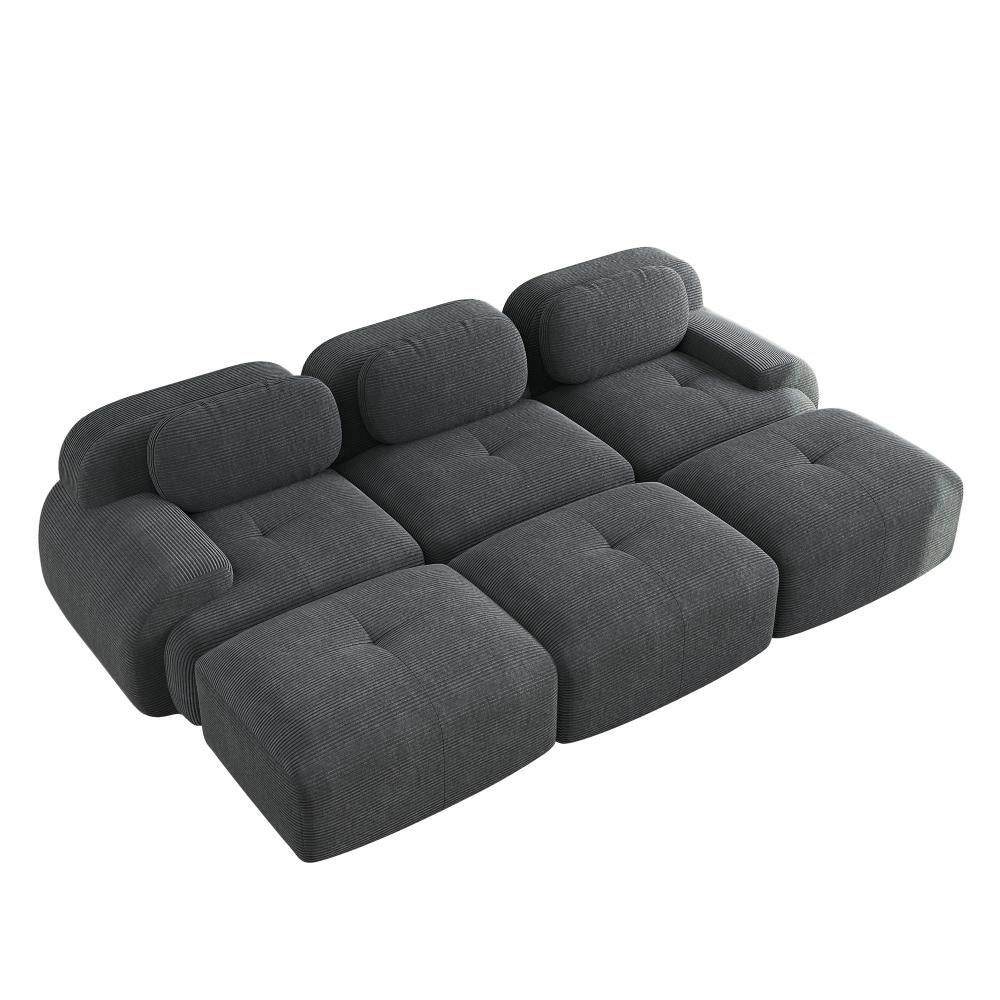Canapé modulaire 3 places en tissu côtelé avec 3 poufs, accoudoirs extra-larges, rembourrage 32D, sans montage, adapté aux animaux - 6