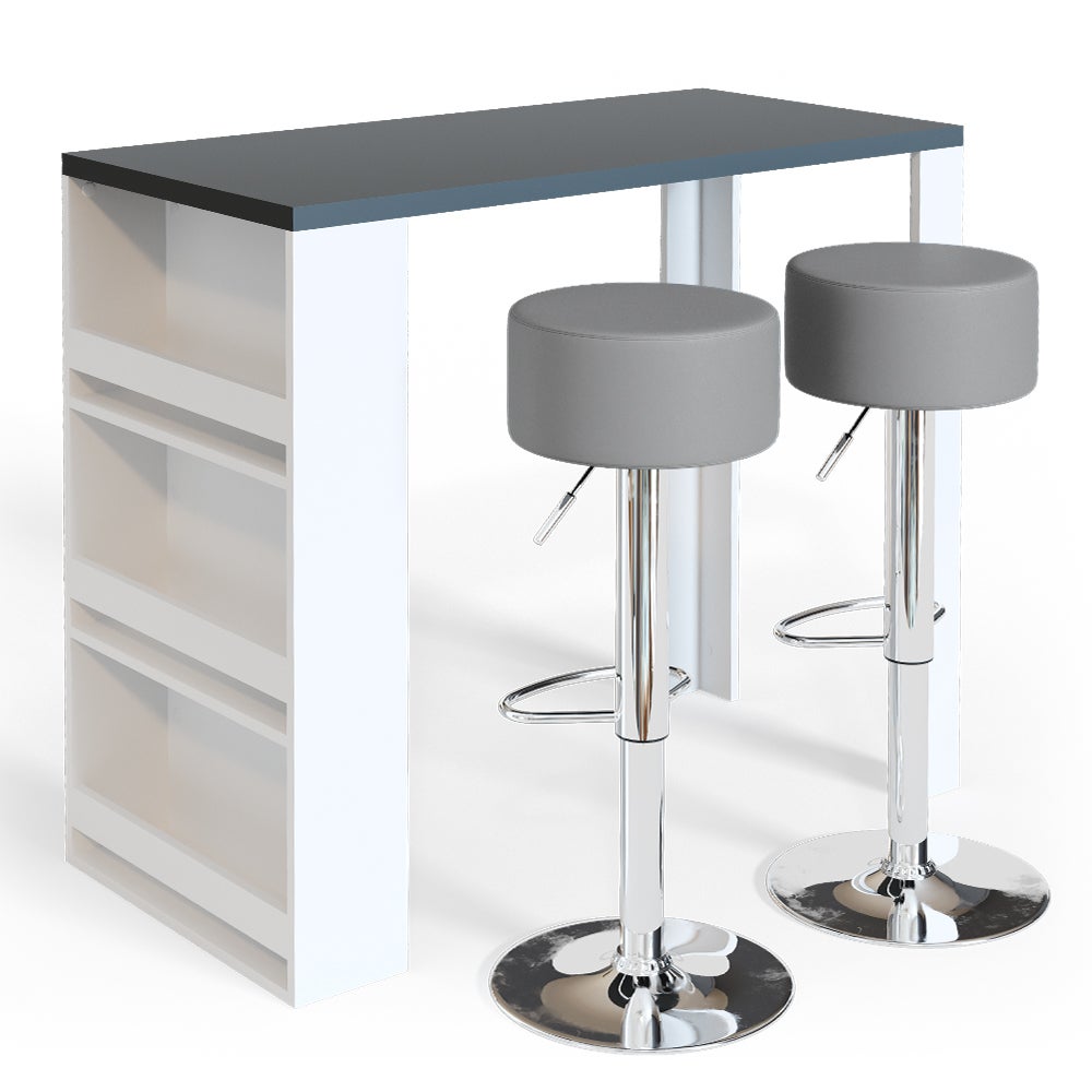 Table Avec étagère Vicco Set De Table De Bar Repose, Blanc, 65x65cm Avec 2 Tabourets De Bar 97157677 Table De Bar Conforama