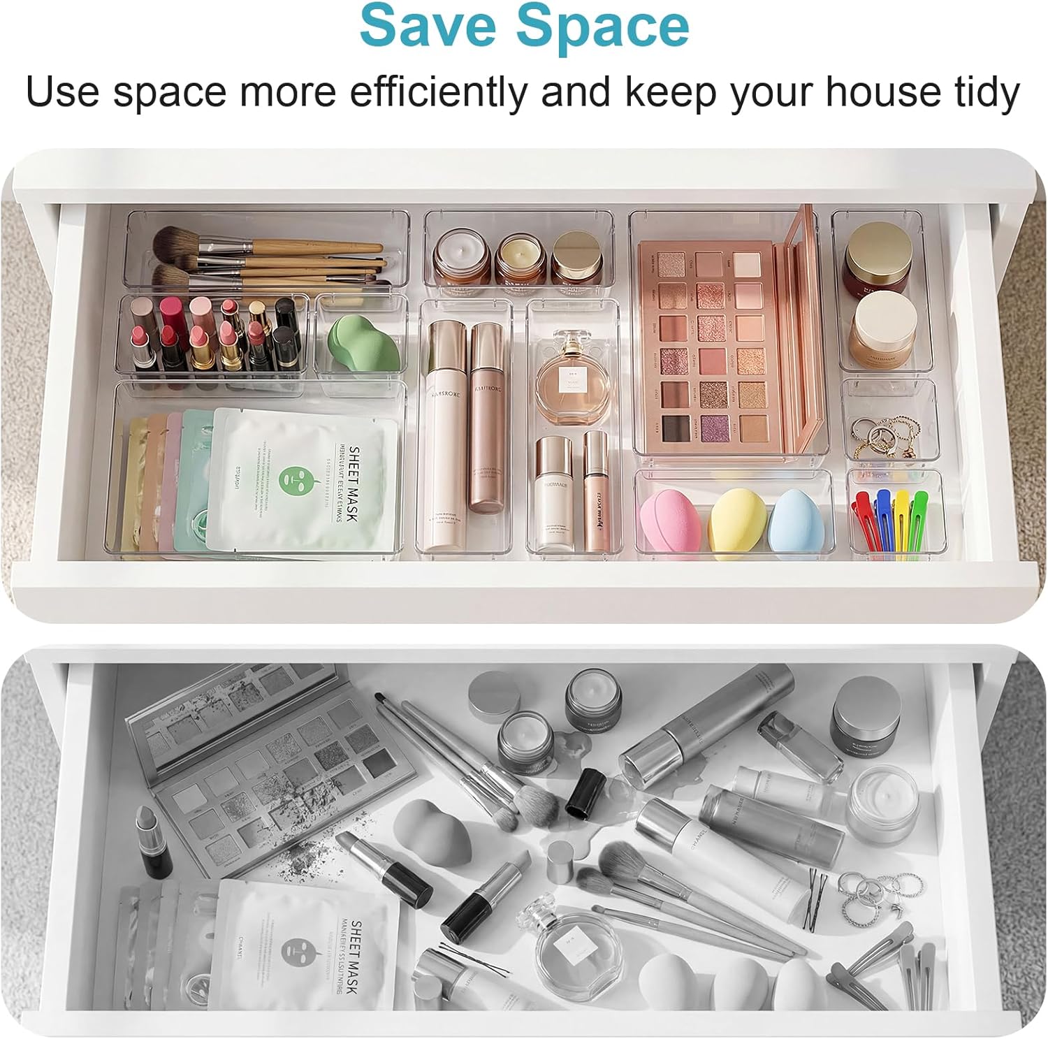 Ensemble de 12 organisateurs de tiroir – Bacs de rangement en plastique transparent - 4