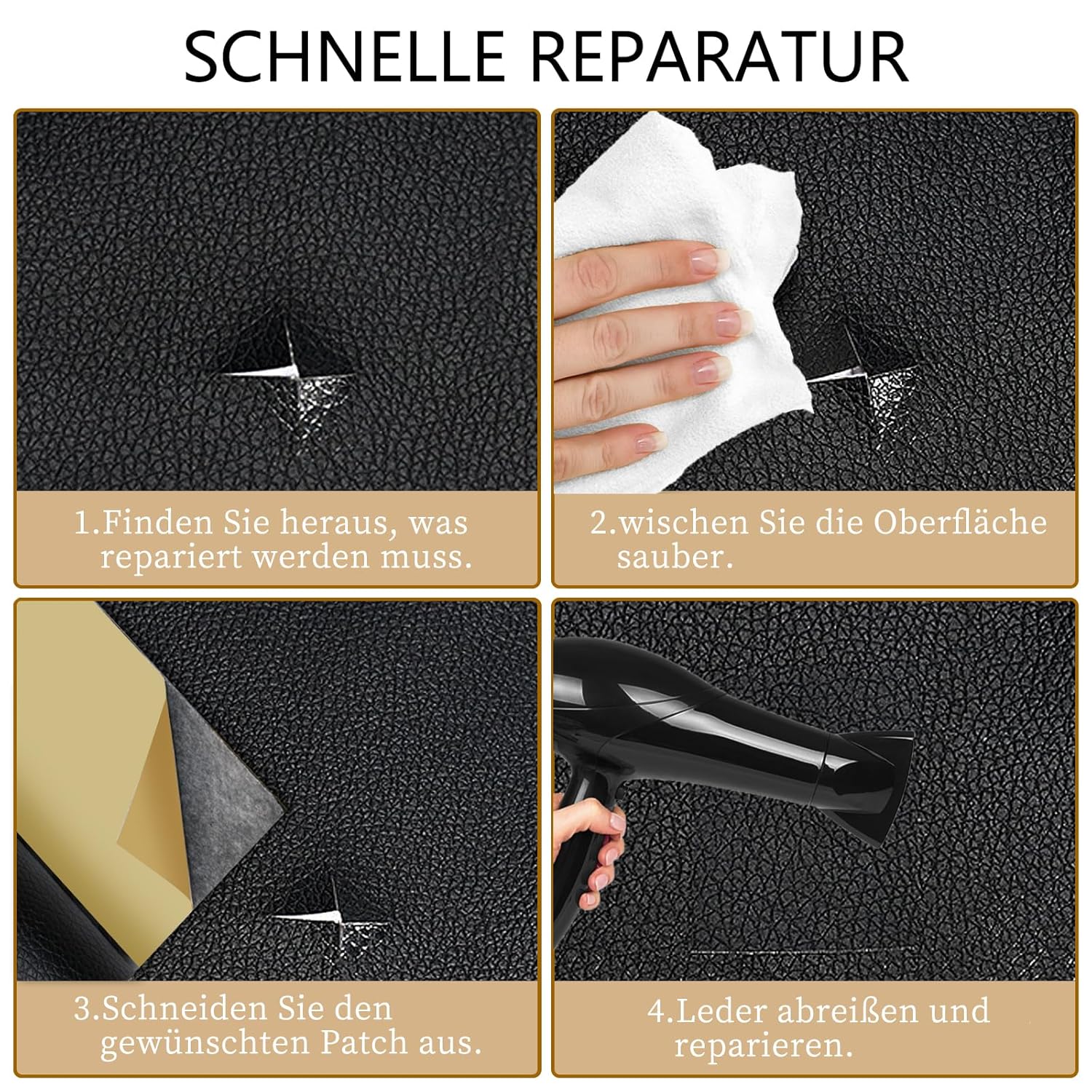 Patch Réparation Cuir Auto-Adhésif 15x200 Cm - Rénovation Canapé Siège Voiture Marron Foncé