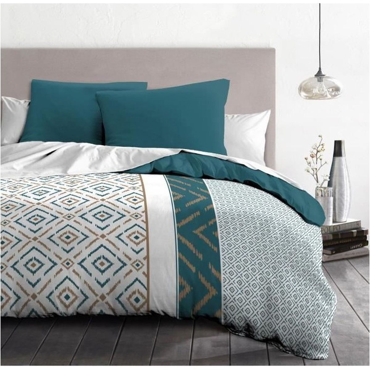 Parure de couette microfibre ETHNO HOME LINGE PASSION 220x240 cm bleu blanc - 2