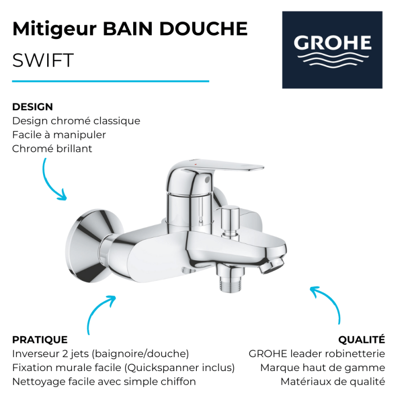 Mitigeur bain mécanique GROHE Bauloop avec ensemble de douche GROHE Vitalio Start - 2