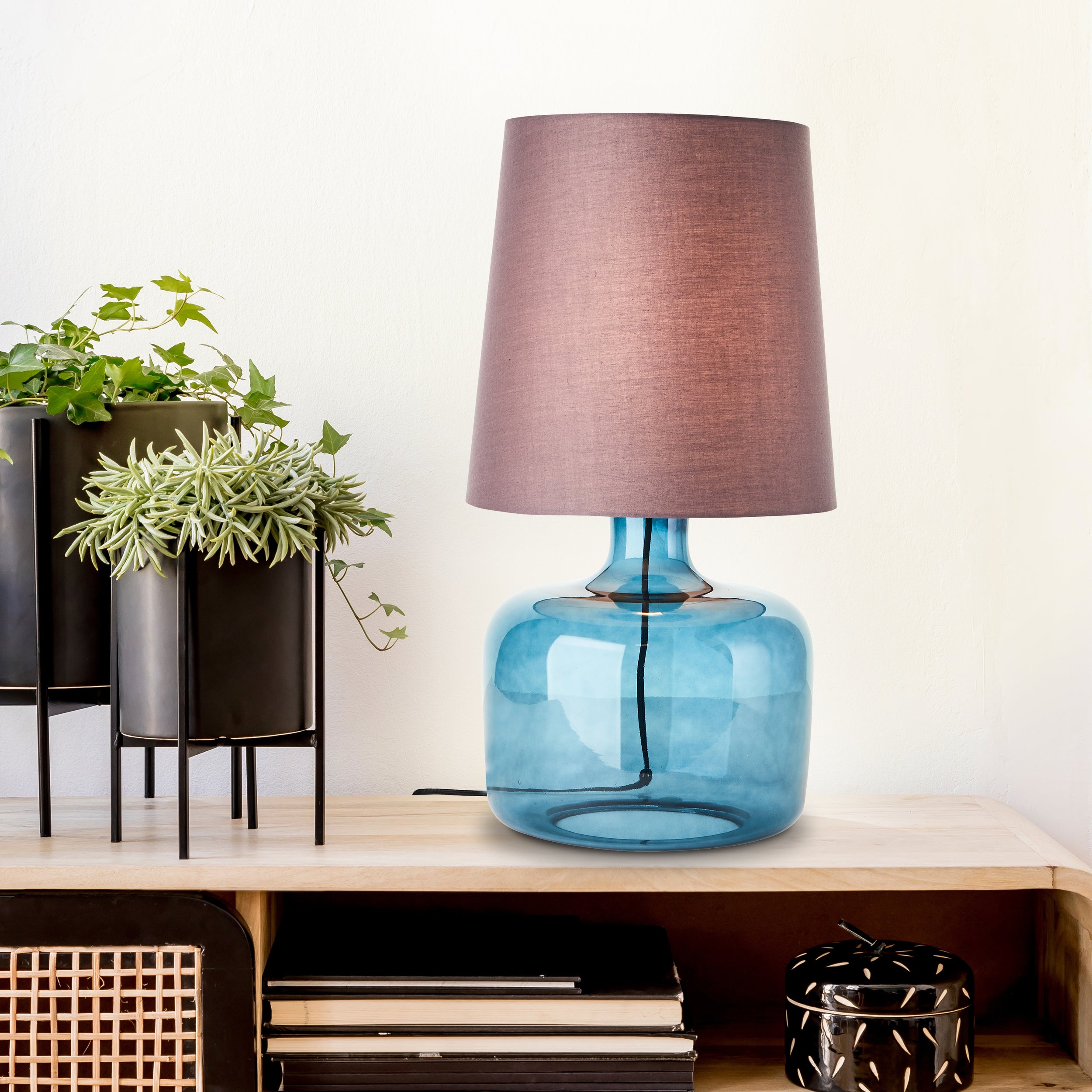 Brilliant Hydra lampa stołowa 57cm taupe/ciemnoniebieskie szkło/przewód tekstylny przełącznik 1x A60, E27, 60 W, nadaje się do zwykłej żarówki (brak w - 7
