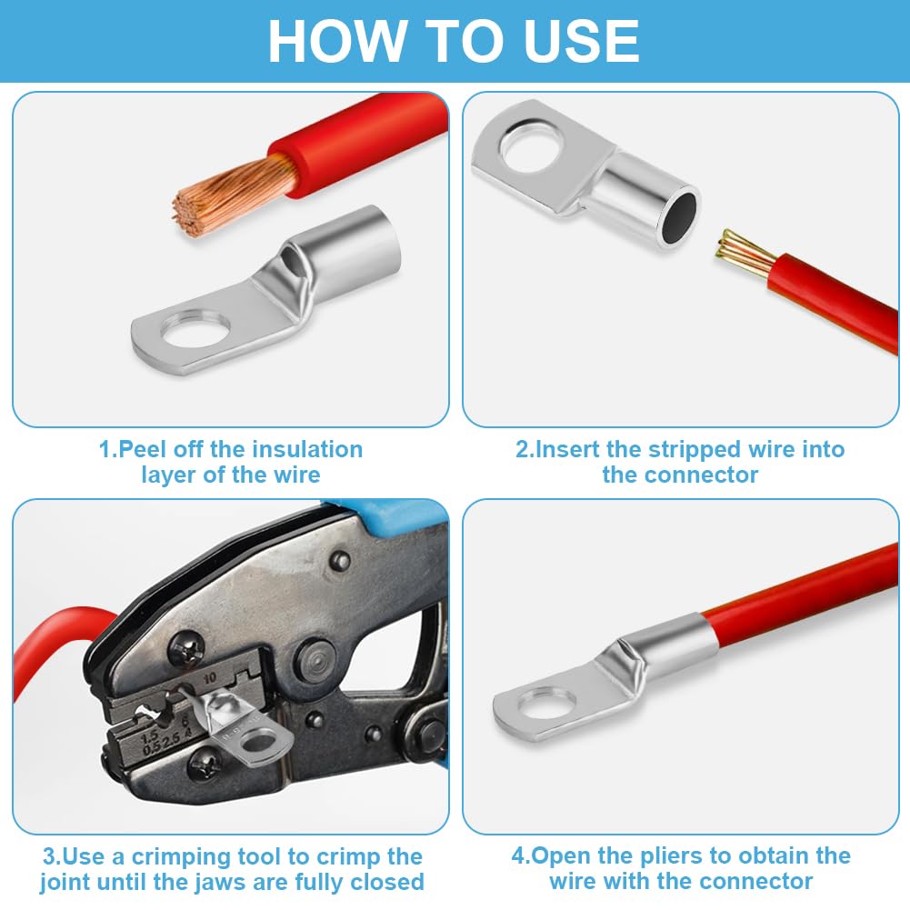 21 Pièces Cosses Tubulaires 16mm² M8, Cosses à Sertir a Oeil à Anneau, Cosse Electrique Plate, Œillet en Cuivre Étamé Cosse à Sertir pour Voiture - 4