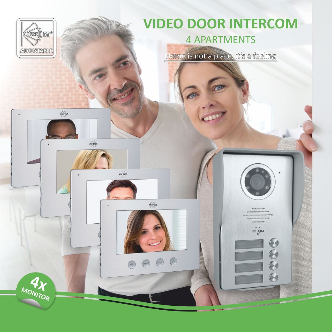 ELRO DV477W4 Interphone de Porte Vidéo 4 Familles avec écran 4 couleurs - Caméra avec Vision Nocturne - Technique 4 Fils - 16 Sonneries - Gris - 7