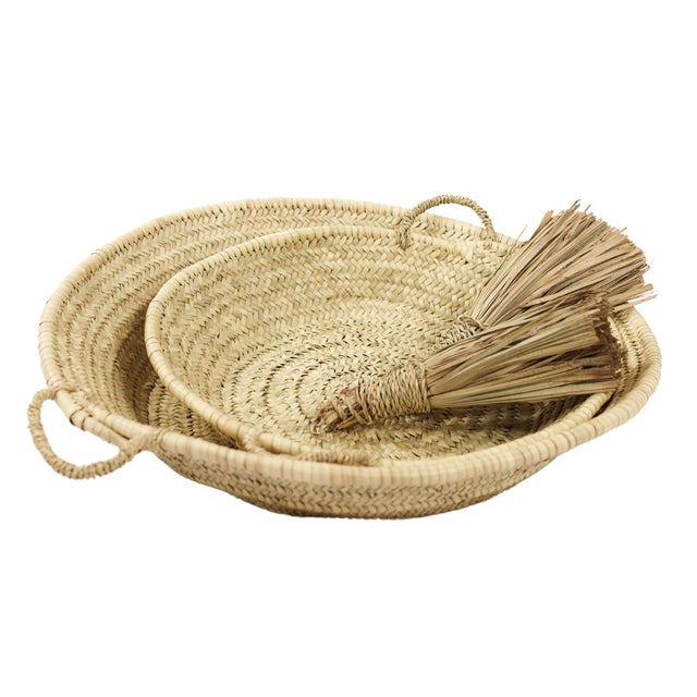 Corbeille plate avec poignées Palm - Naturel - 45x45 cm - Osier