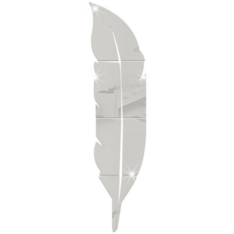 Etiqueta de la pared del espejo de la pluma etiqueta del espejo del montaje etiqueta engomada del espejo acrílico estéreo 3d plata pequeña 73 * 18 c