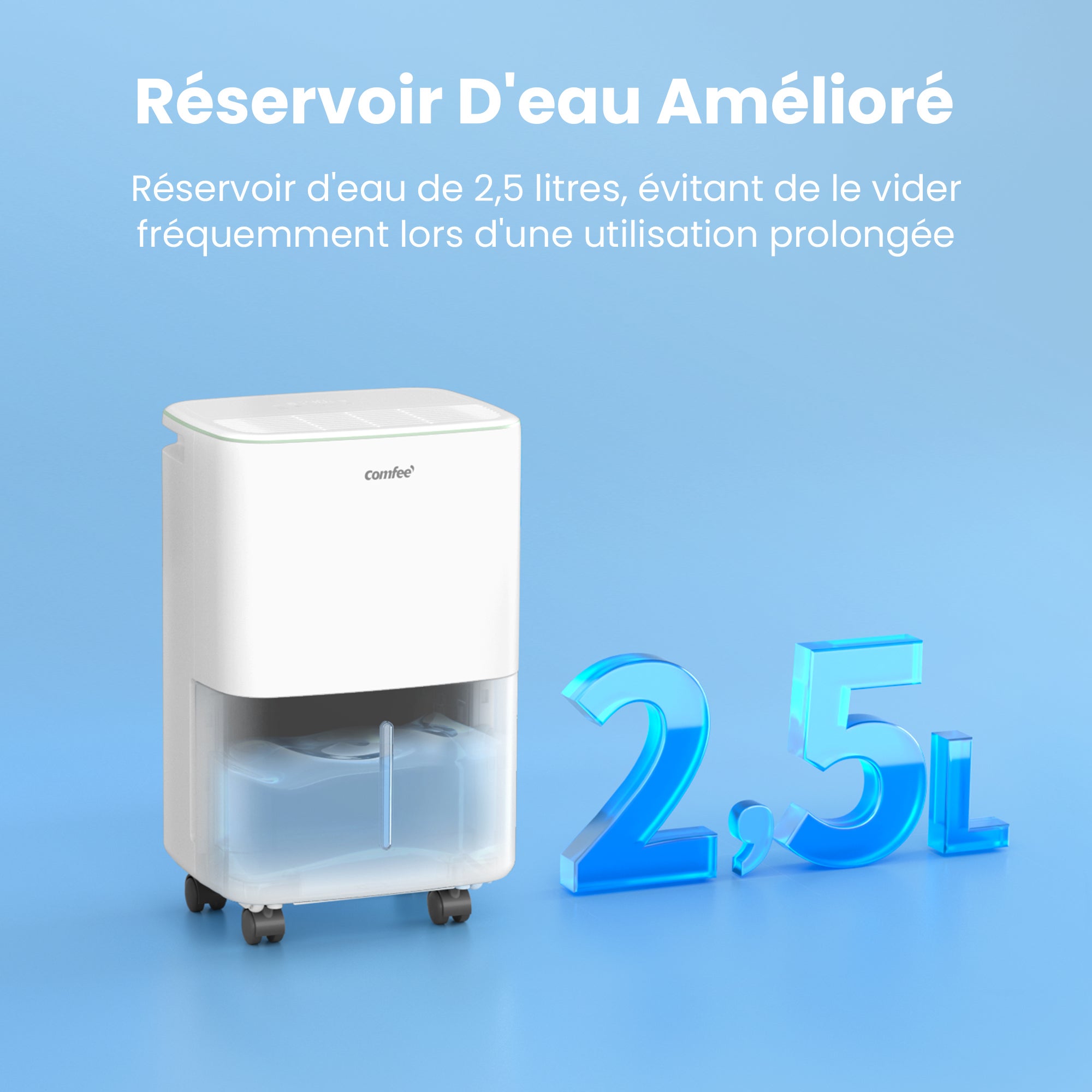 2025 COMFEE Déshumidificateur Portable 12L/Jour, 3 Modes au Choix, Réservoir Amobile 2,5L, Drainage Continu, Minuterie 24h- Pour Pièce de 20 à 35㎡ - 2