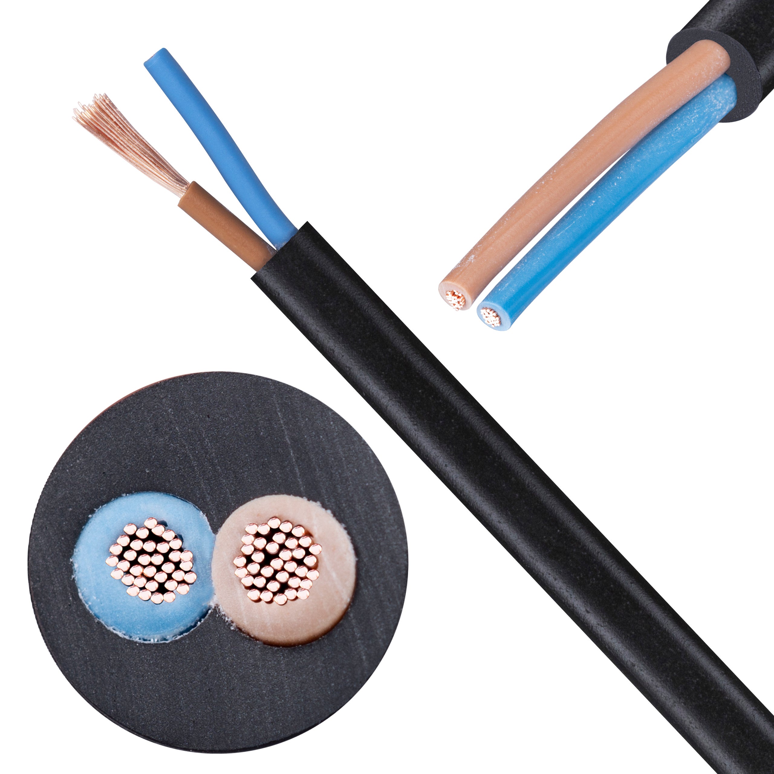 Przewód kabel prądowy giętki linka OMY 2x1 mm2 miedziany czarny 100m