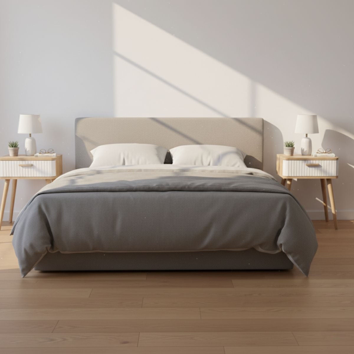 Mesilla de Noche Frisa de Dormitorio Estilo Nórdico en Color Blanco y Roble Nordish con 1 Cajón 40x52x30 cm - 3