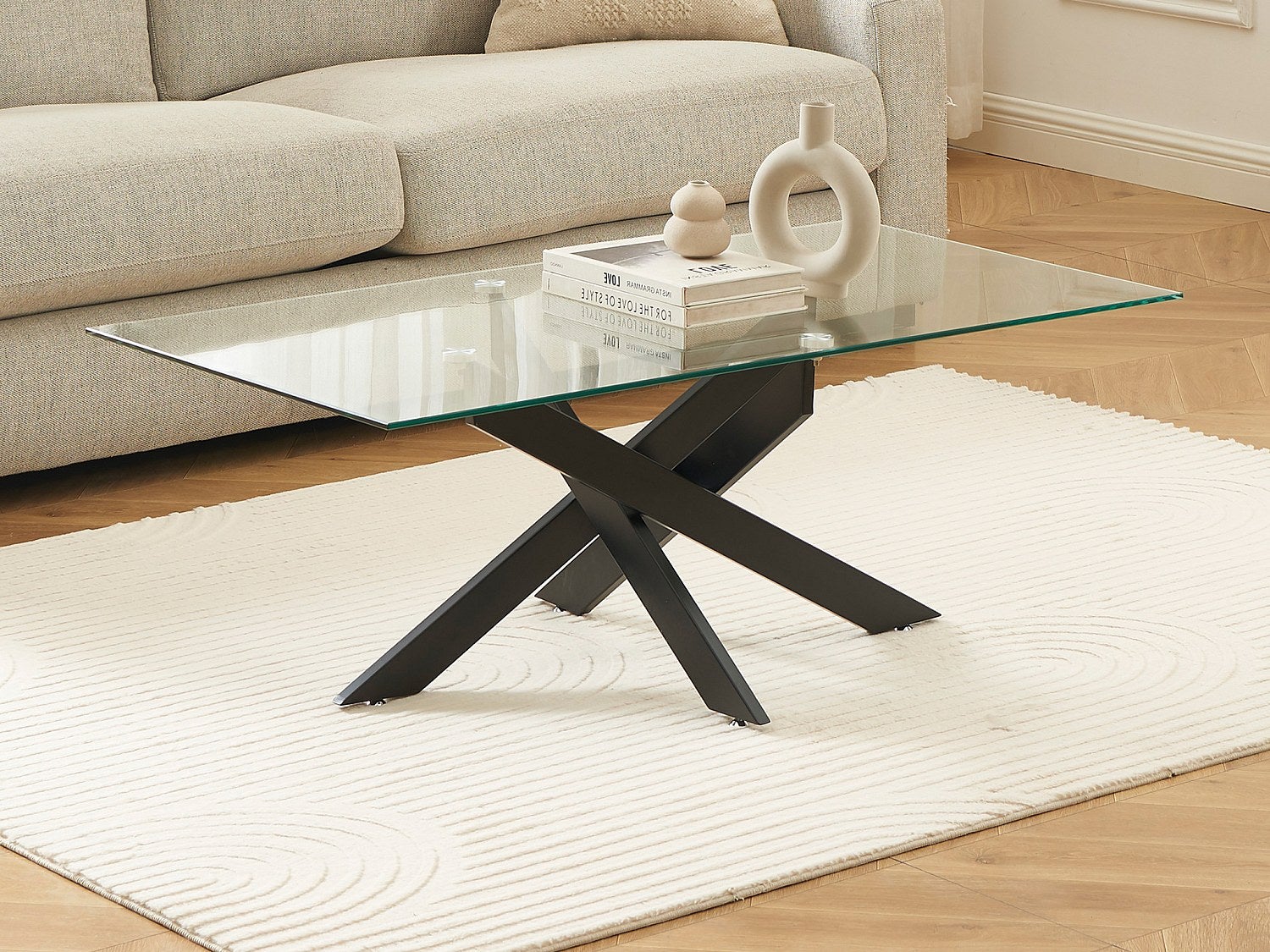 Stolik kawowy ze szkła hartowanego i metalu czarny – Transparentny – COSIMA