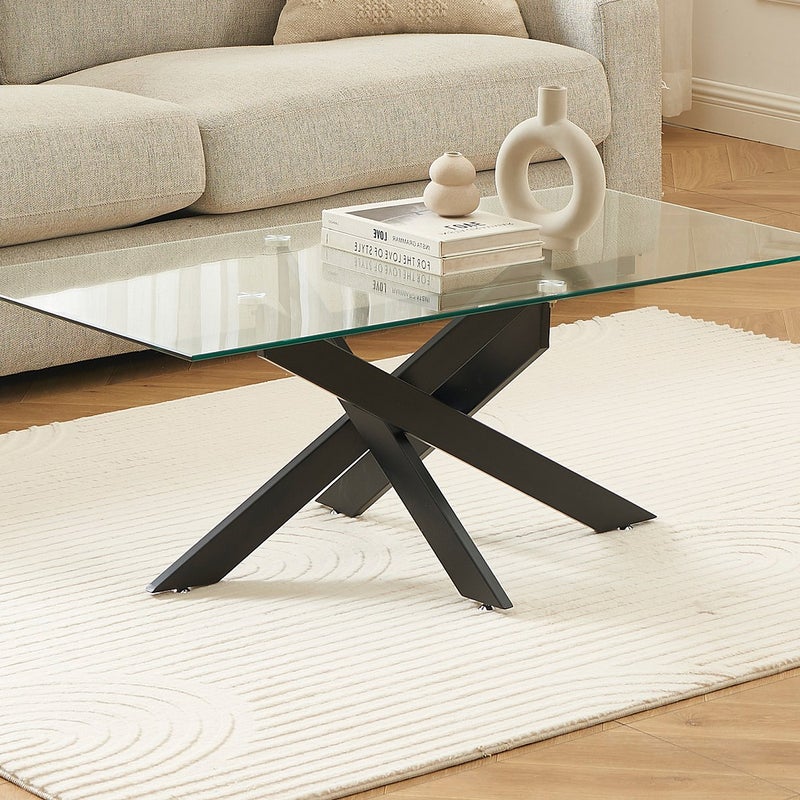 Stolik kawowy ze szkła hartowanego i metalu czarny – Transparentny – COSIMA