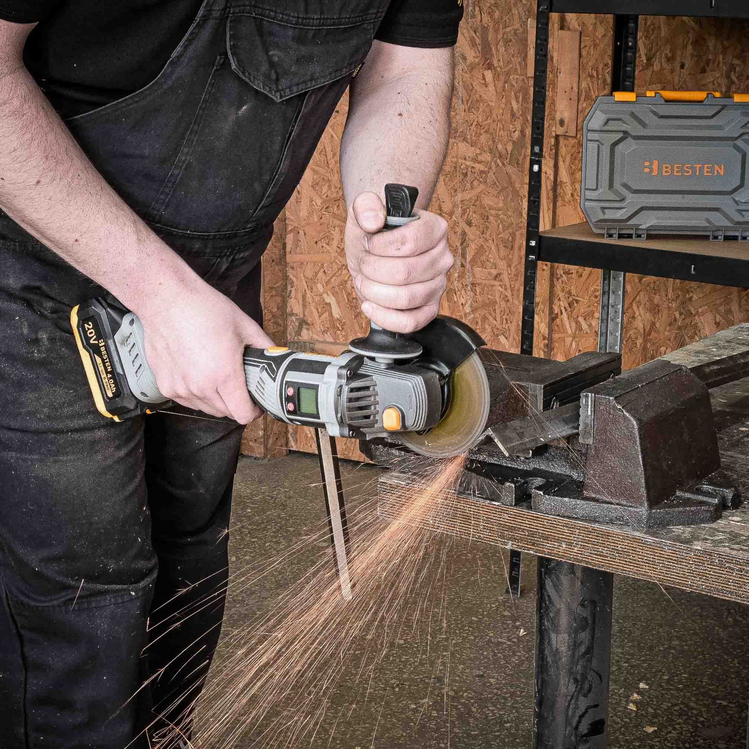 Szlifierka kątowa akumulatorowa BESTEN 125 mm 2x4Ah bezszczotkowa obrotowy korpus, diax, regulacja obrotów - 3