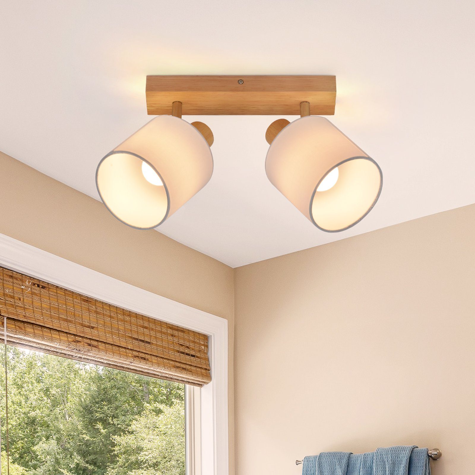 Nettlife Reflektorowa sufitowy 2-punktowy E14, drewniany, regulowany 350°, vintage, Max. 25W, Lampa do salonu