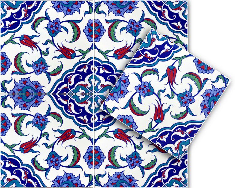 Cerames- Feray, piastrelle in ceramica Iznik 20 x 20 cm, confezione da 12 pezzi (0,48 m2) | Piastrelle in ceramica con motivi orientali - 8
