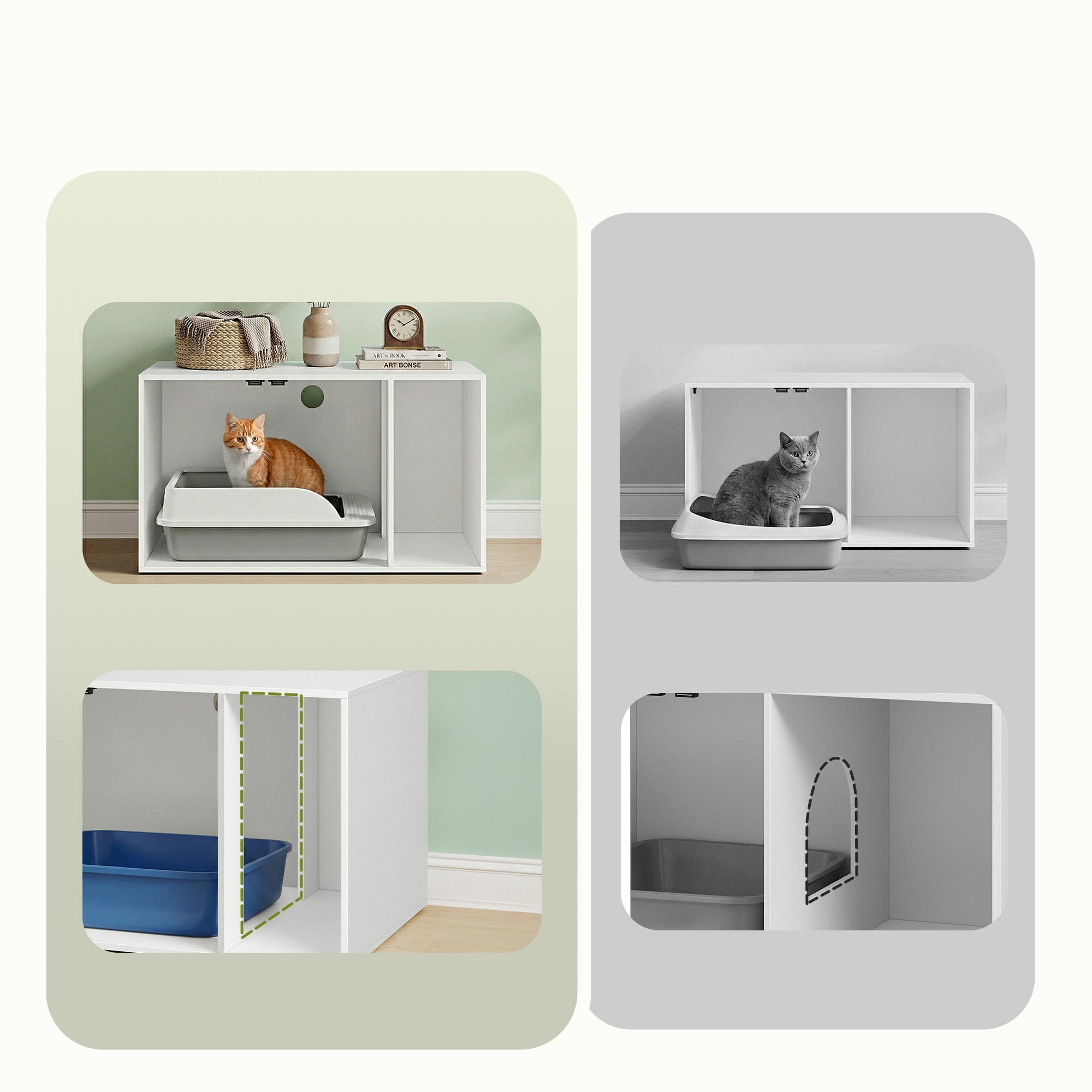 Maison pour Chat à Double Porte, Armoire Cache-Litière, Table d’Appoint, Entrée Frontale, 80 x 50 x 45 cm, Blanc - 6