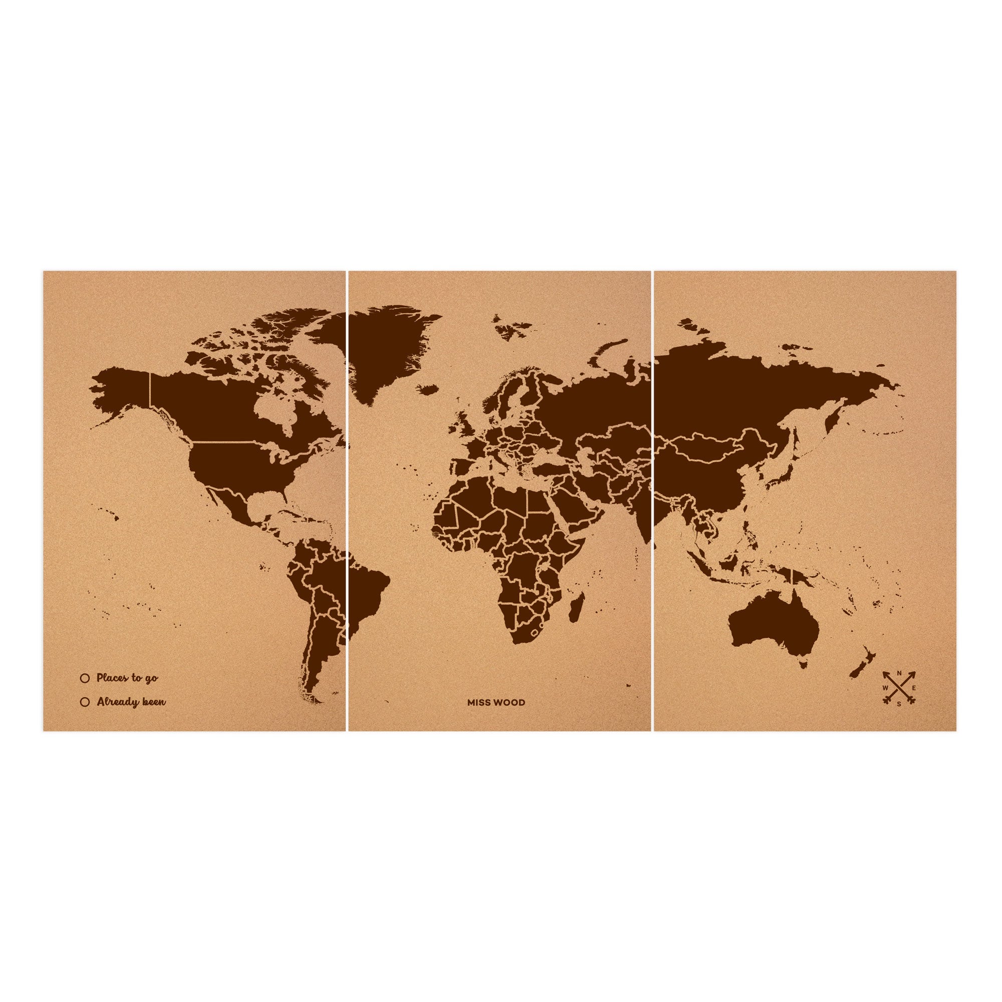 Mapamundi corcho - woody map natural world / 180 x 90 cm / marron / sin marco
