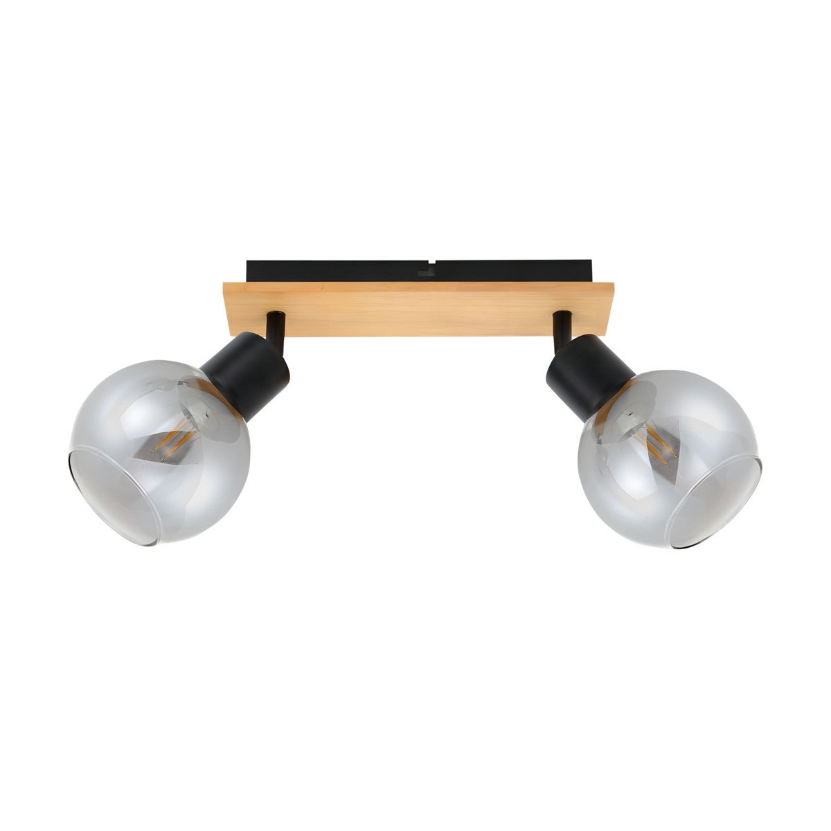 Lampa sufitowa wisząca Barel czarna-jasne drewno-dymiona 2xE27x25W wym: 18 x 32 x 23 cm szkło Italux