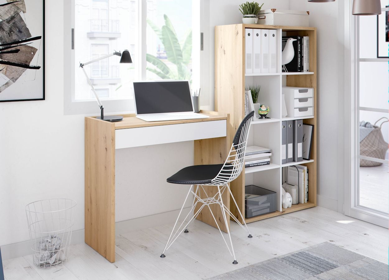 Bibliotheque étagere NOA - Blanc et chene - 8 cases - 137x71,5x33 cm - 4